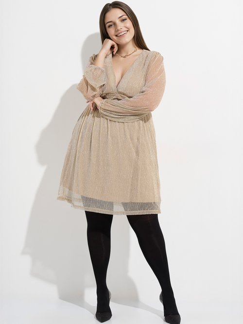 Robe taille haute chic en voile pailleté Femme Grande Taille Doré MA-1036-1211 MV1