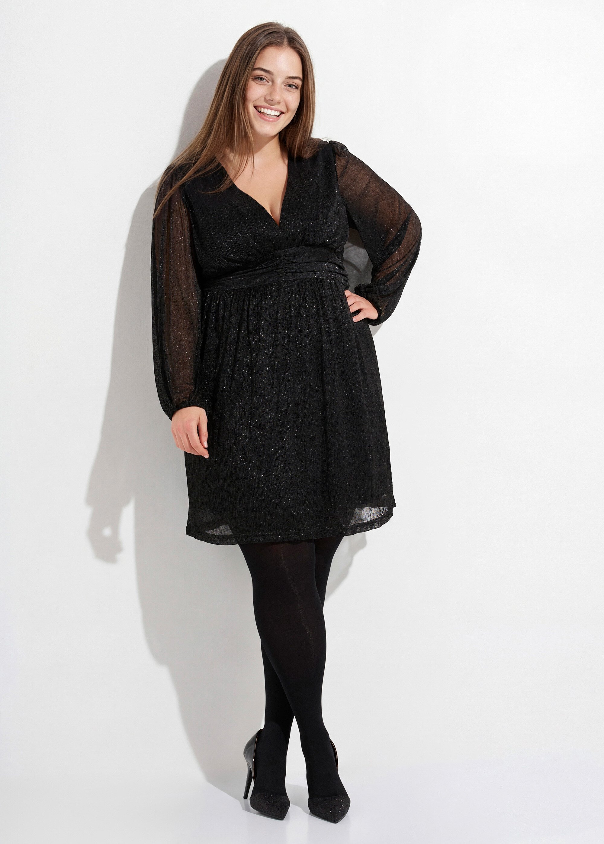 Robe taille haute chic en voile pailleté Femme Grande Taille Noir MA-1036-1211 MV1