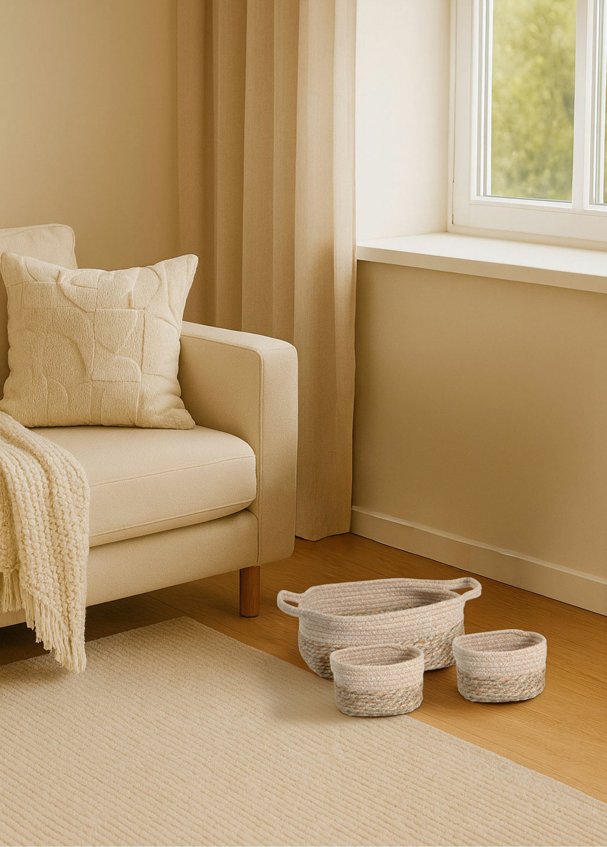 Set de 3 paniers tressés assortis Beige KP-MD1000050 SF1