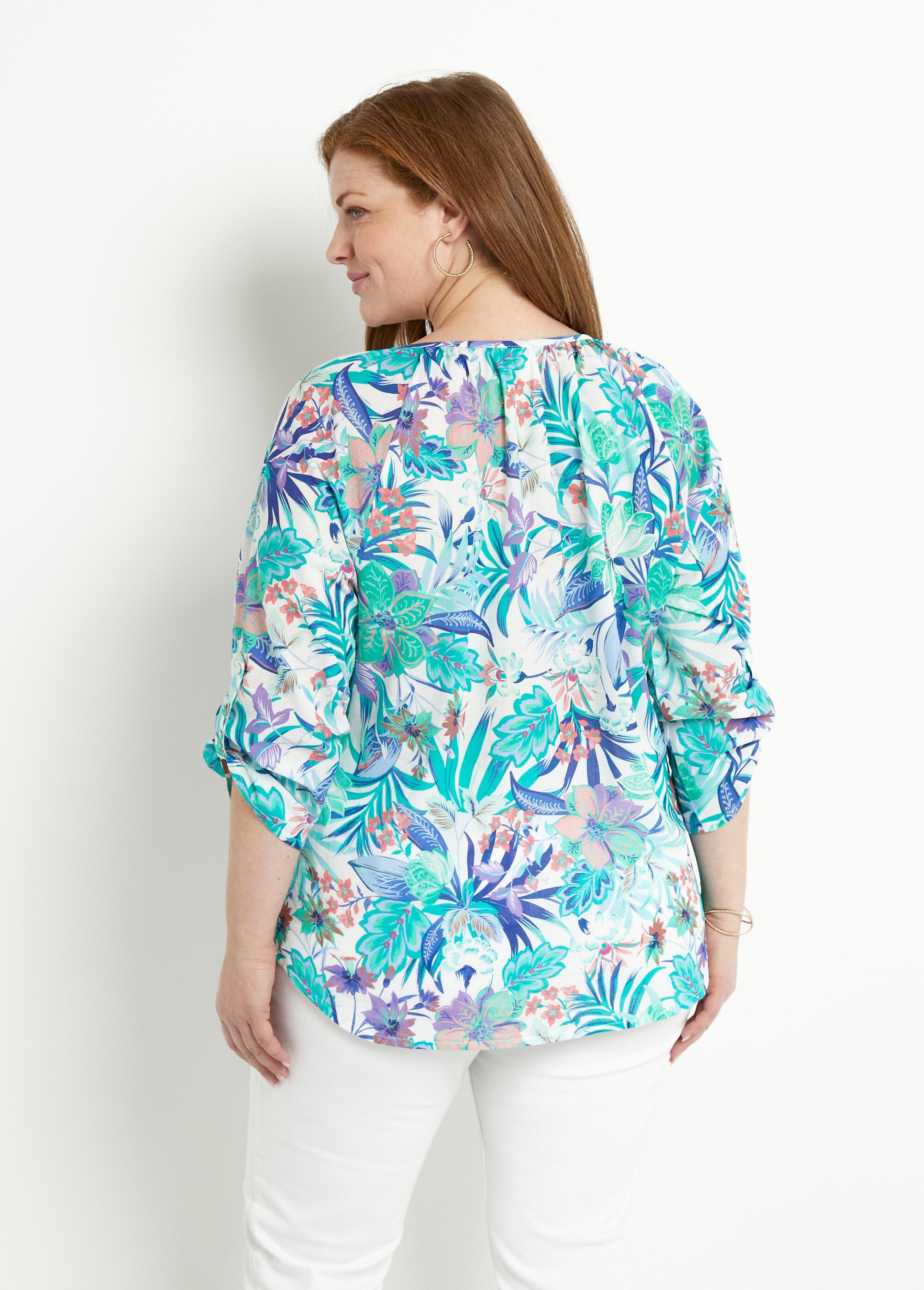 Tunique ample voile imprimé coton manches 3/4
