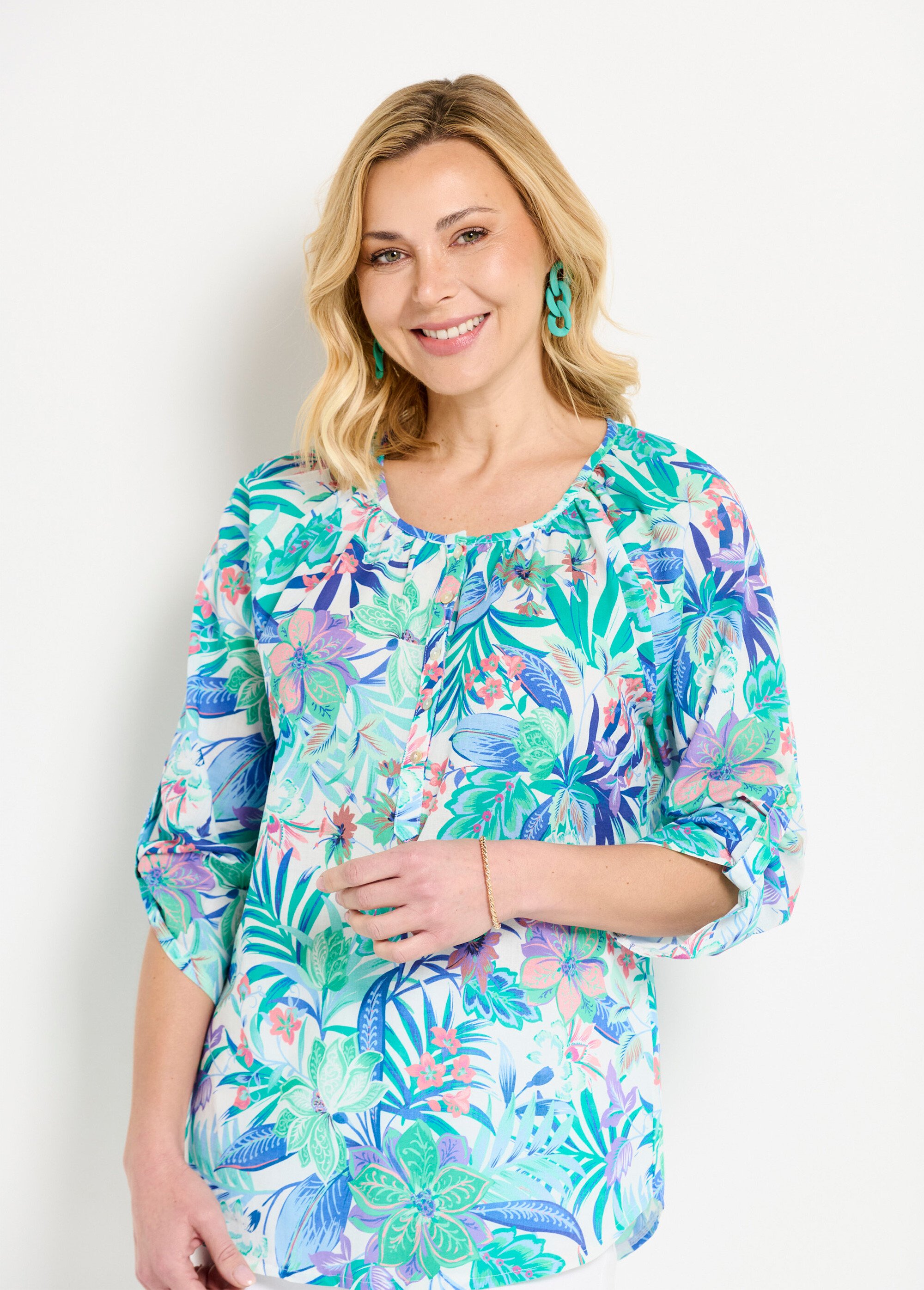 Tunique ample voile imprimé coton manches 3/4 Femme MULTICOLORE CASSANDRE FA2