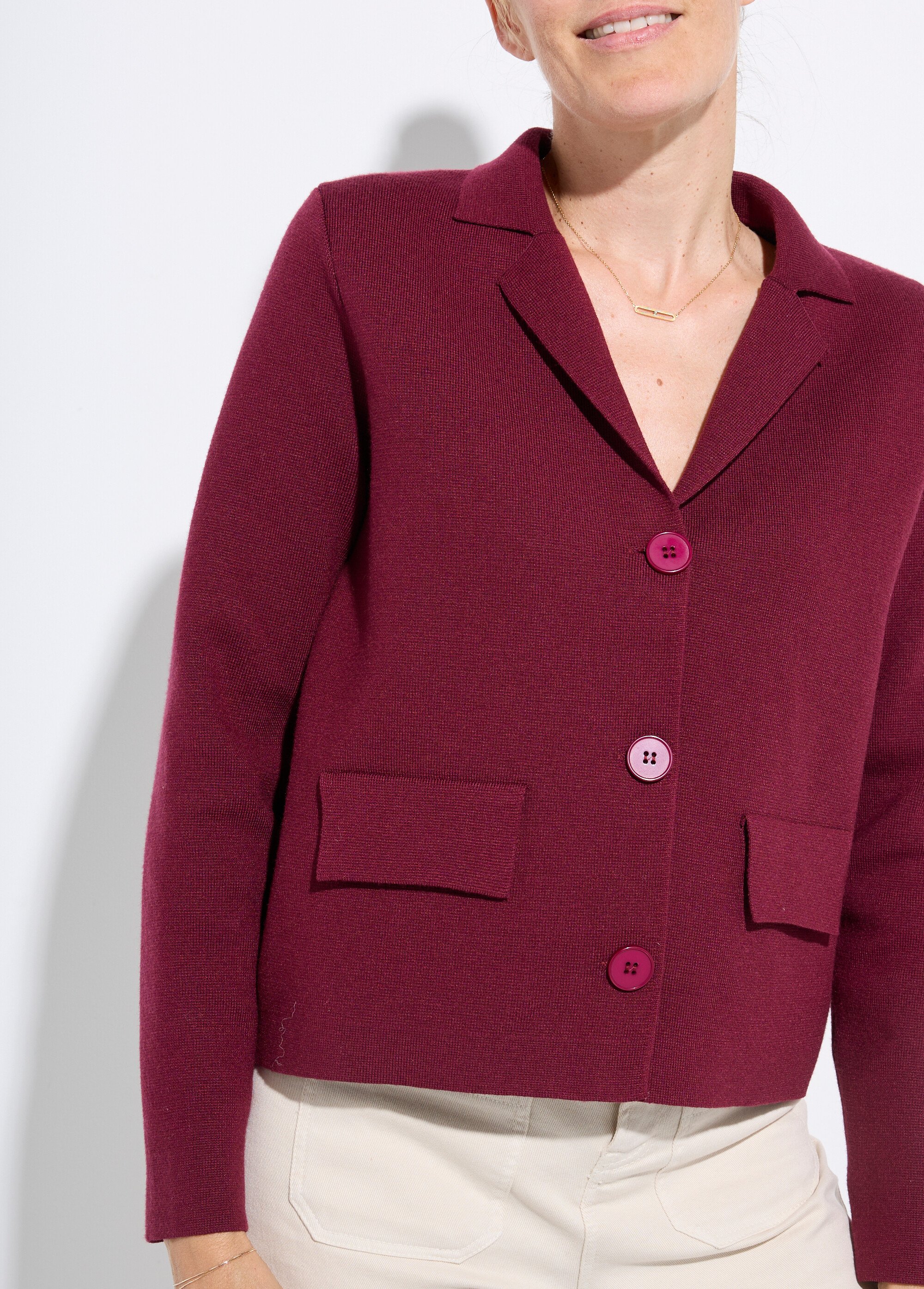 Veste courte jacquard uni col tailleur Femme Rouge IA-S5050 DE1