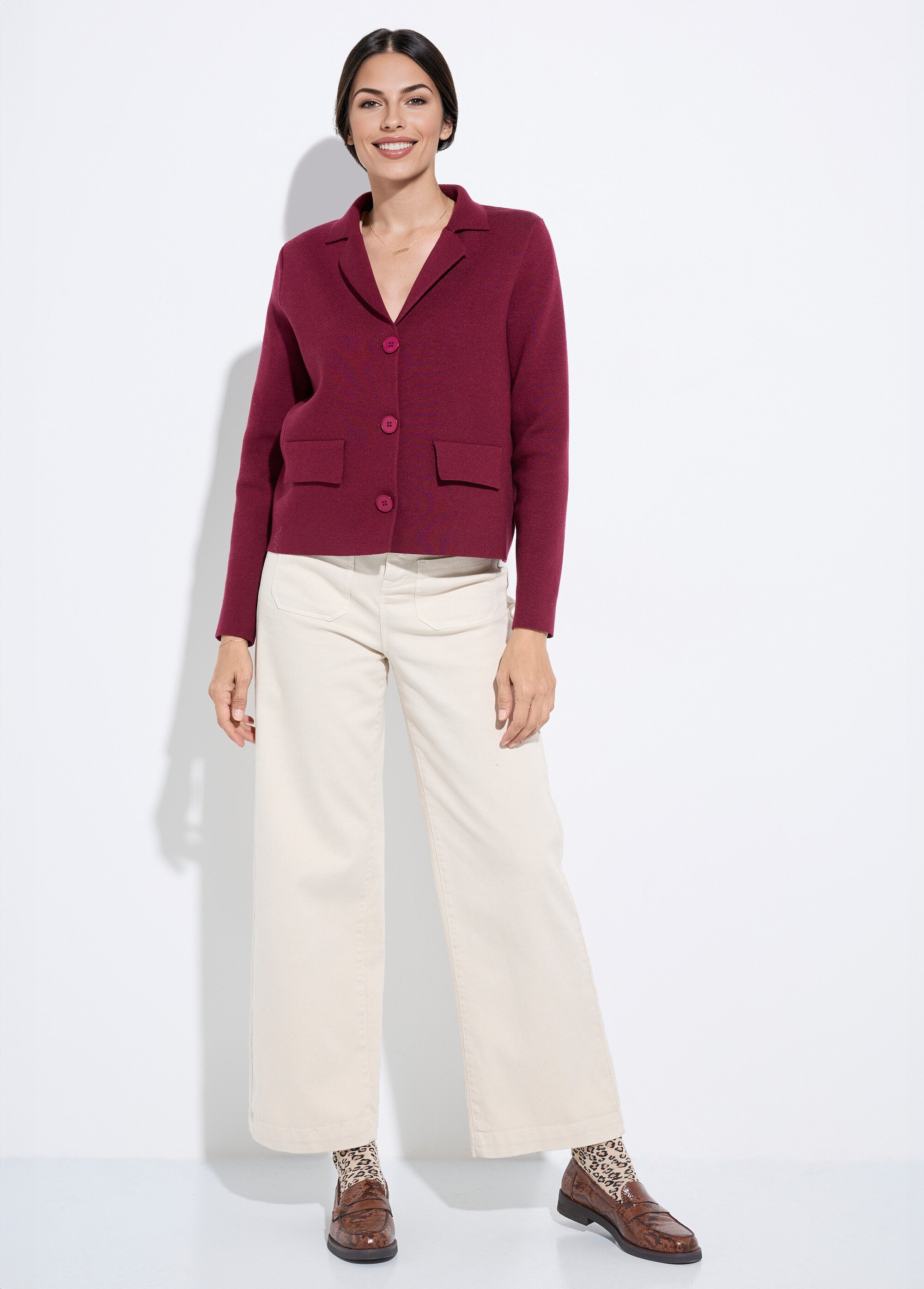 Veste courte jacquard uni col tailleur Femme Rouge IA-S5050 SF1