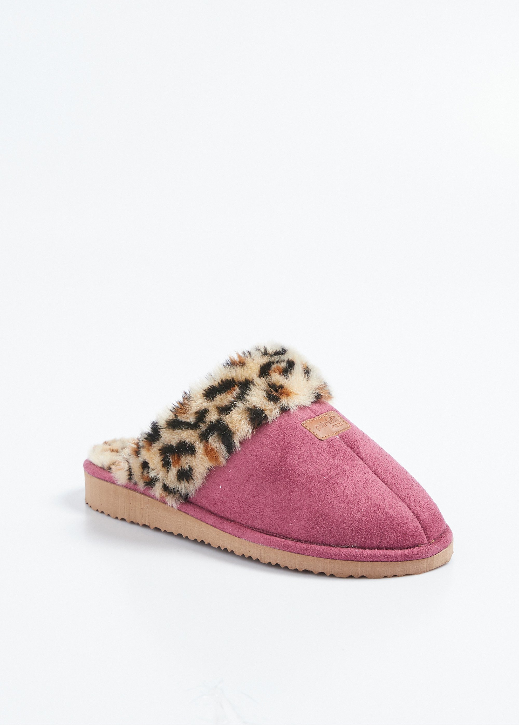 Chaussons mules fourrés imprimé léopard largeur confort Femme Rose ORGNAC FA1