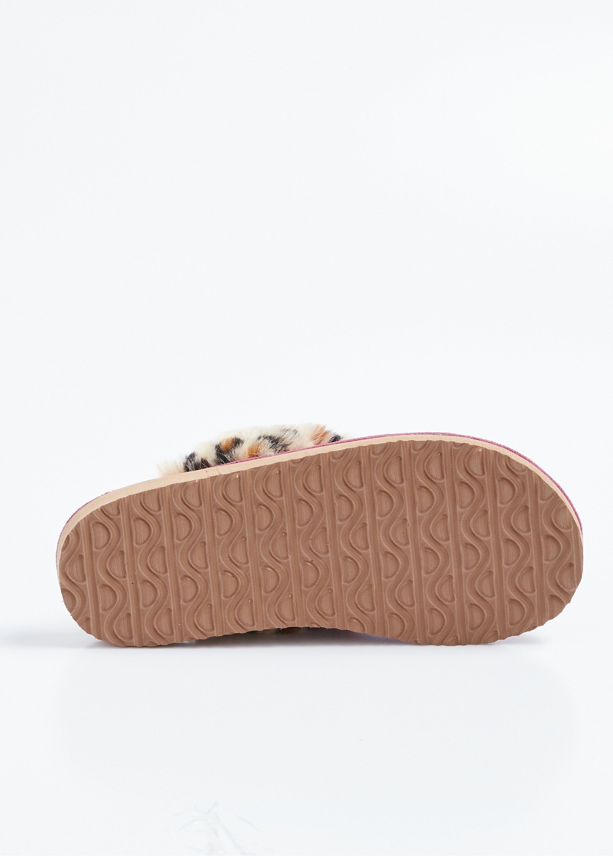 Chaussons mules fourrés imprimé léopard largeur confort Femme Rose ORGNAC UN1