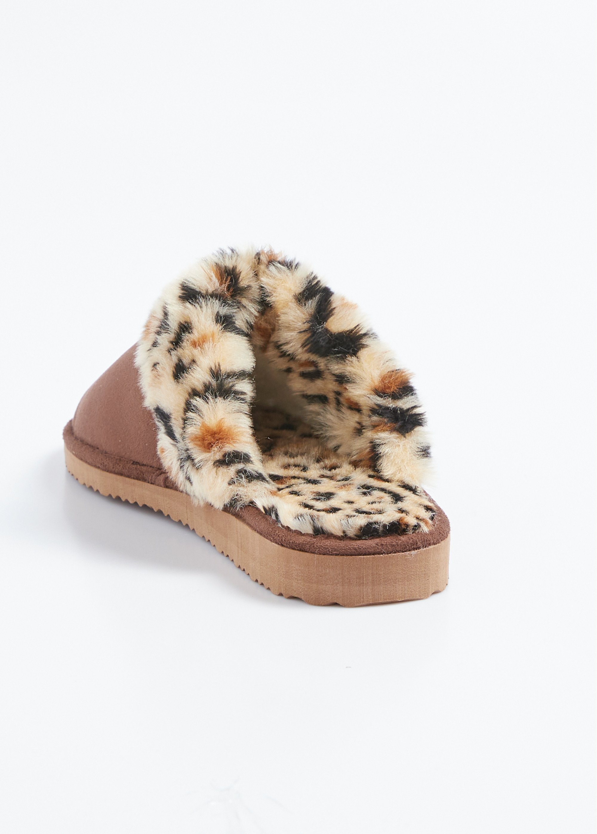 Chaussons mules fourrés imprimé léopard largeur confort Femme Marron ORGNAC DO1