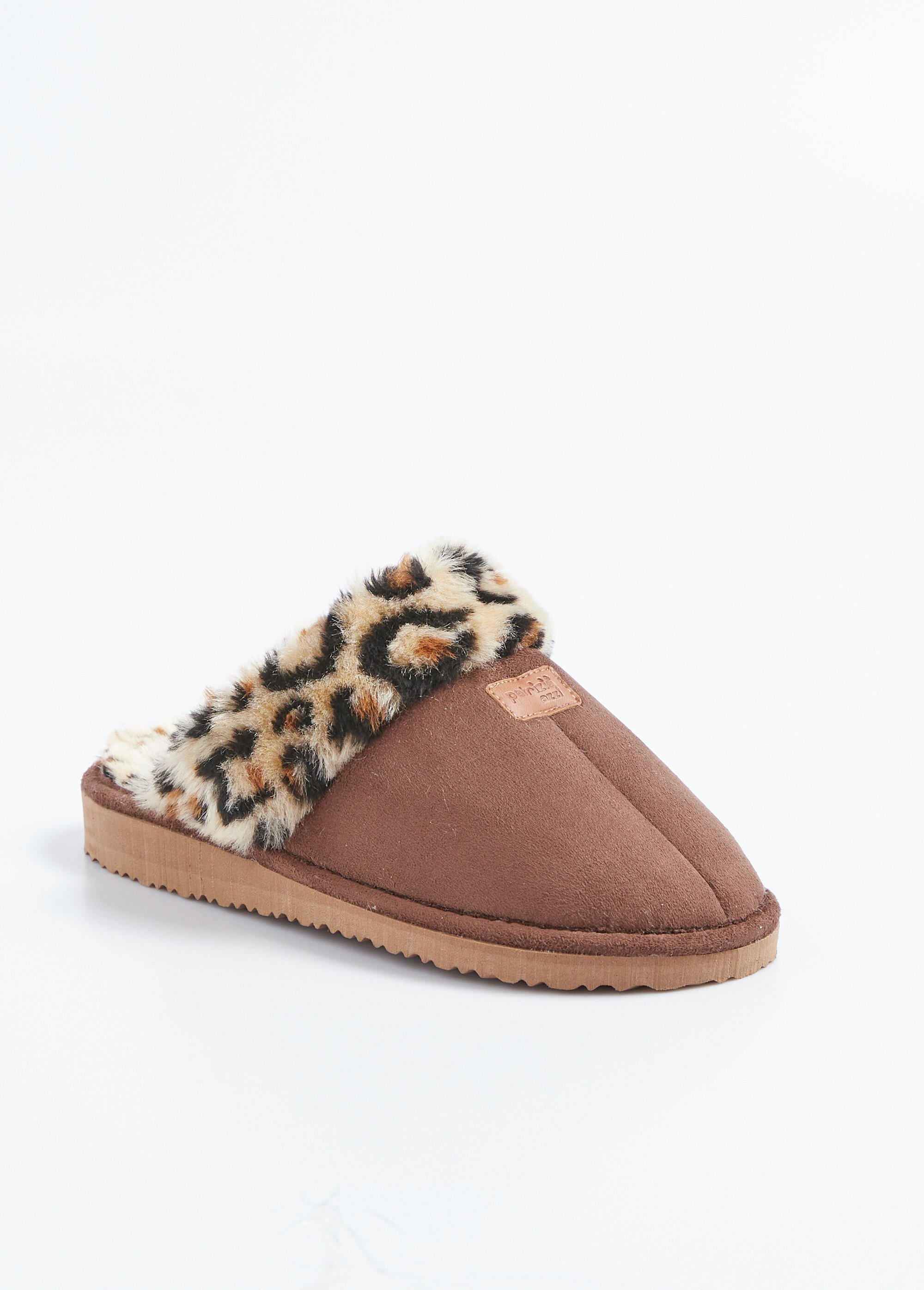 Chaussons mules fourrés imprimé léopard largeur confort Femme Marron ORGNAC FA1
