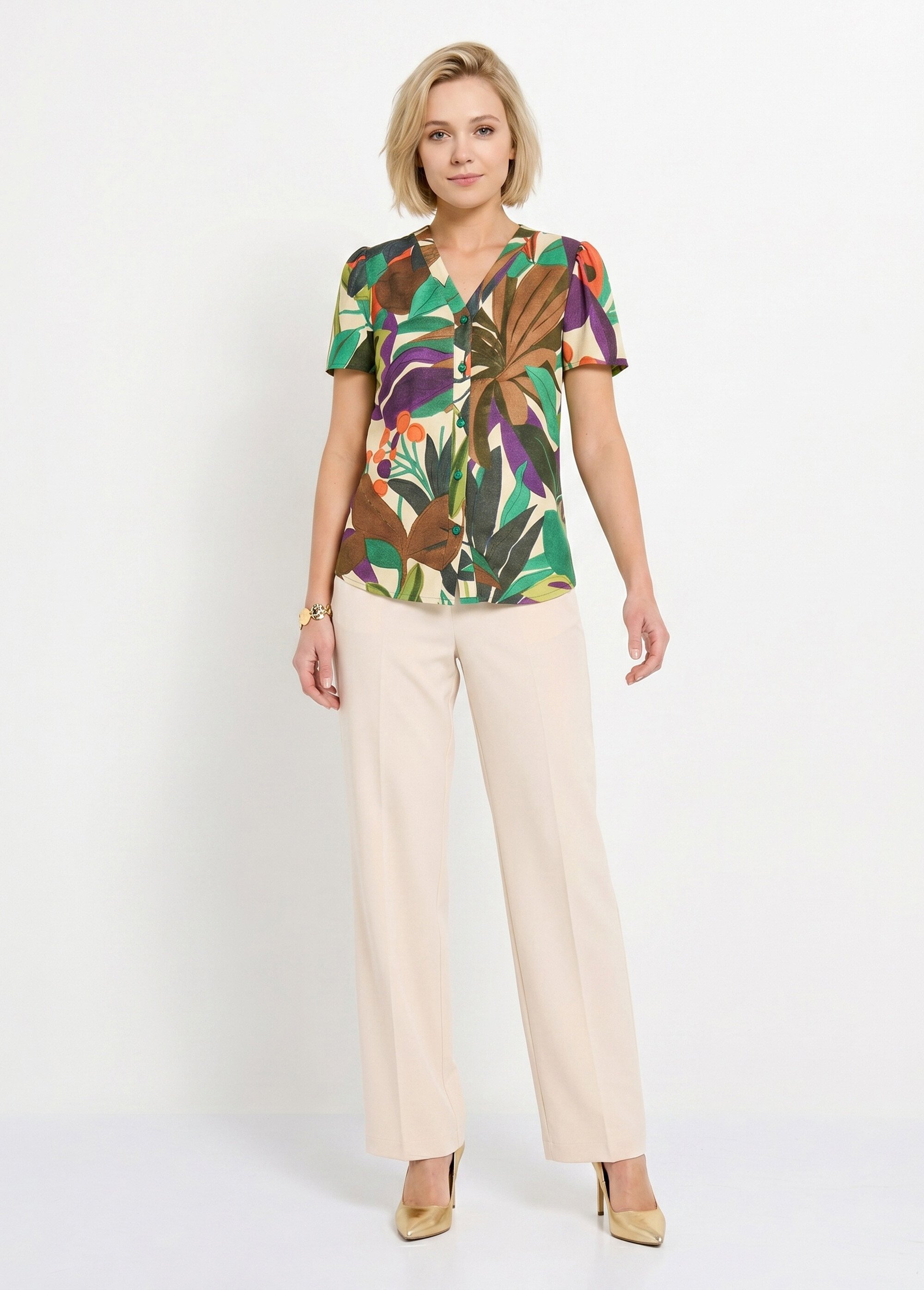 Chemisier col V imprimé végétal manches courtes Femme MULTICOLORE CAVANI SI1