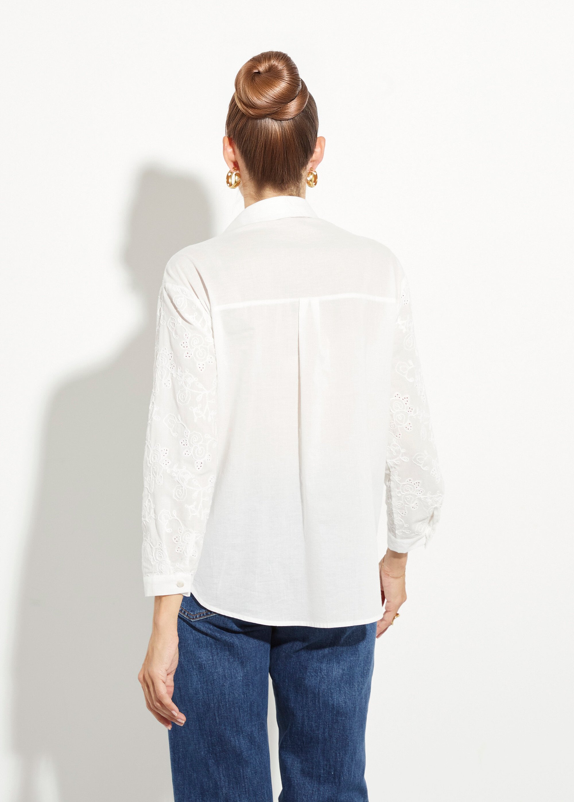 Chemisier coton rebrodé, motif fleuri Femme Blanc IA-Q3046 DO1