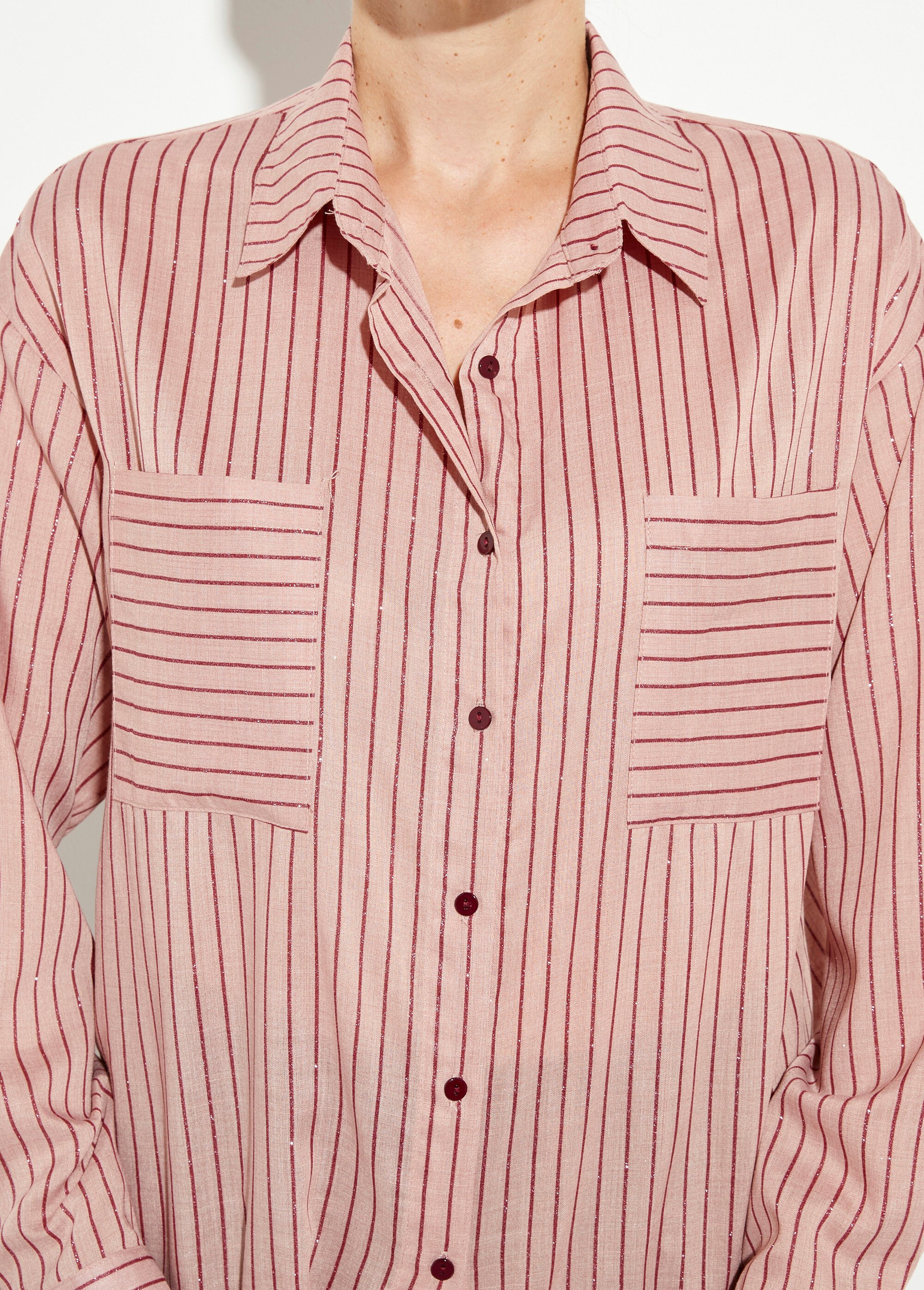 Chemisier rayures pailletées, voile fin Femme Rose IA-T026 DE2