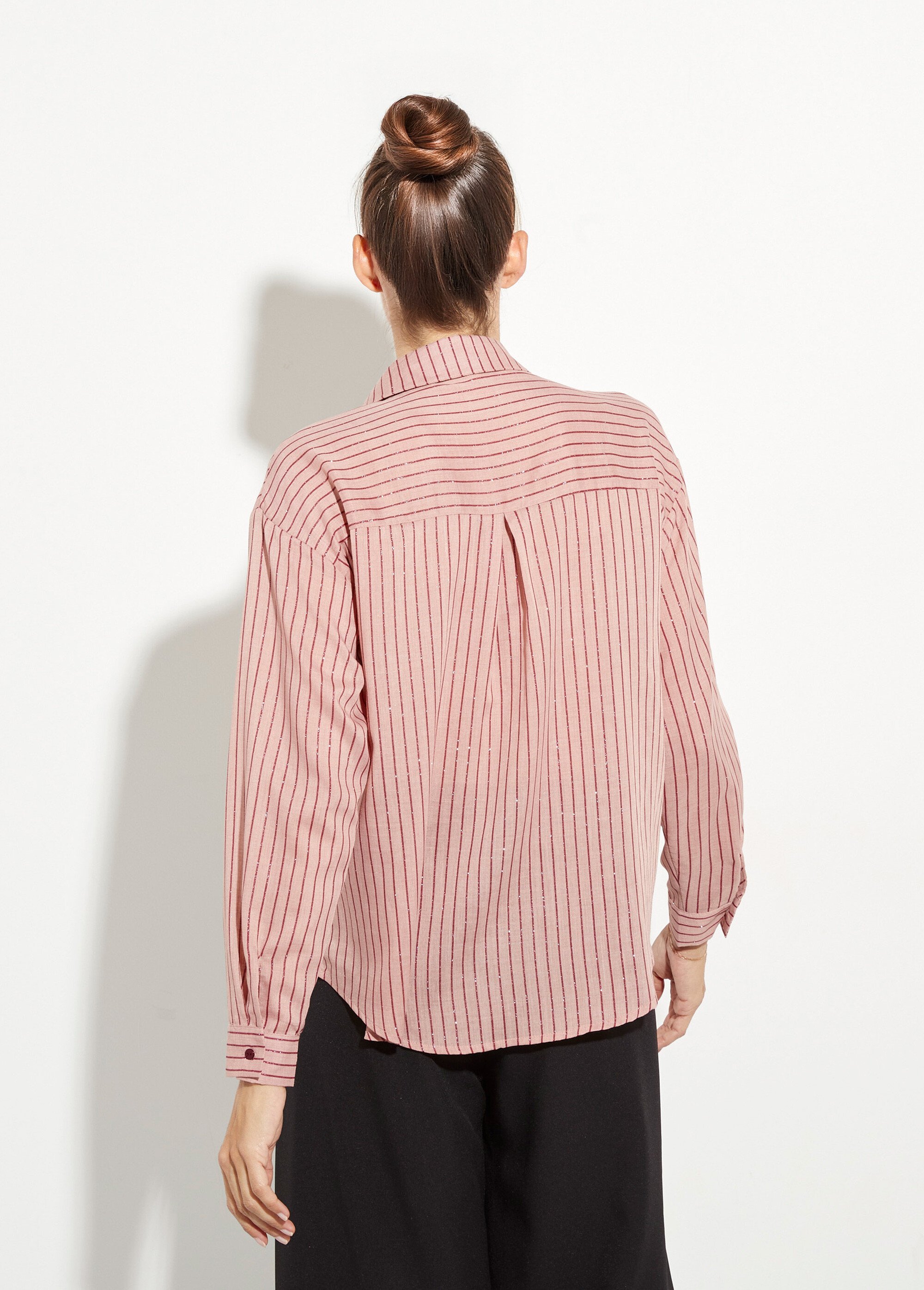 Chemisier rayures pailletées, voile fin Femme Rose IA-T026 DO1