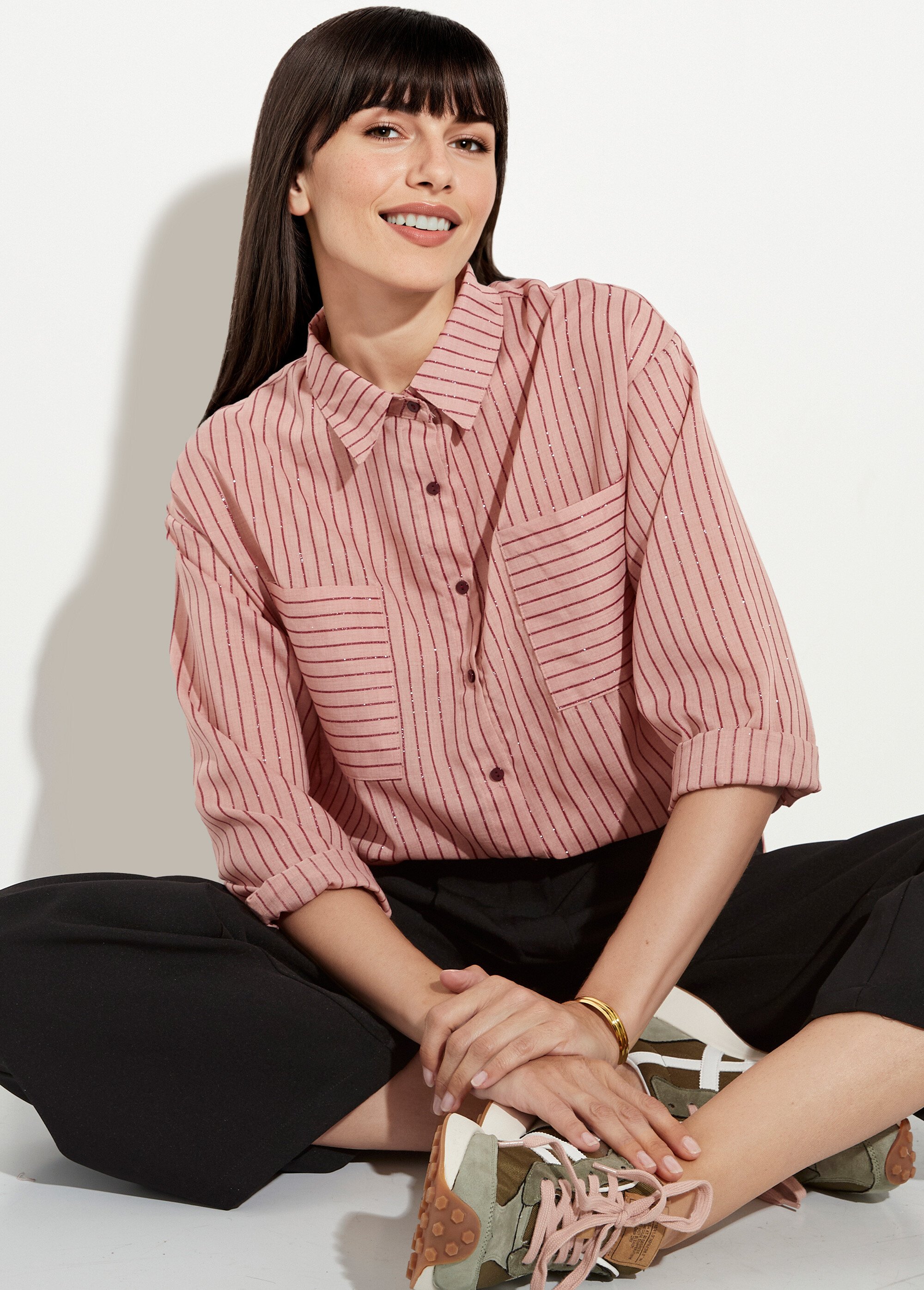 Chemisier rayures pailletées, voile fin