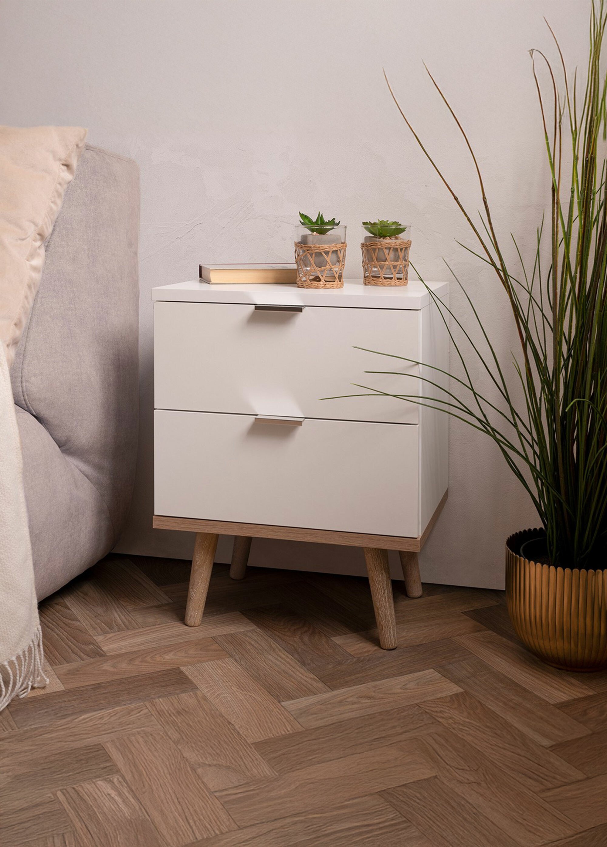 COPENHAGUE Chevet 2 tons effet chêne BLANC CAL-13882133 SI1