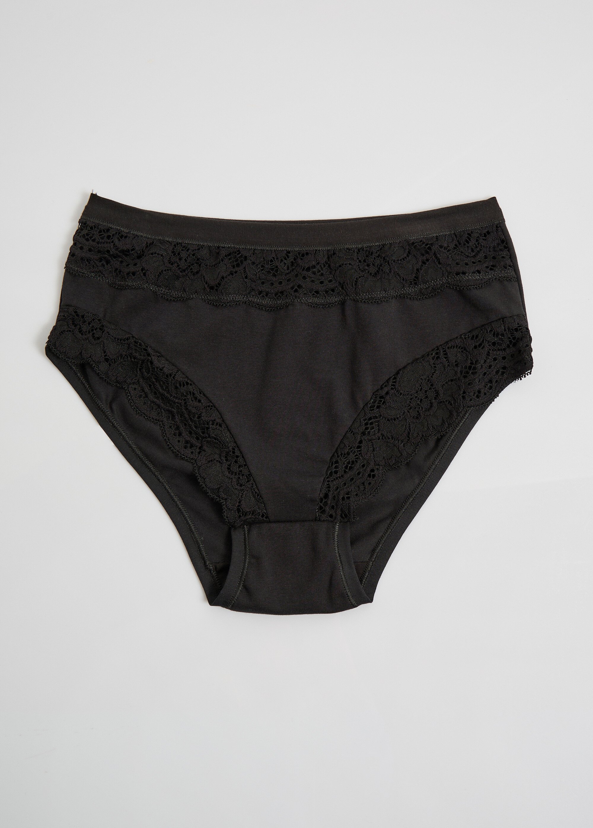 Culotte taille haute coton stretch dentelle - lot de 2 Femme Noir DALIANE AP1