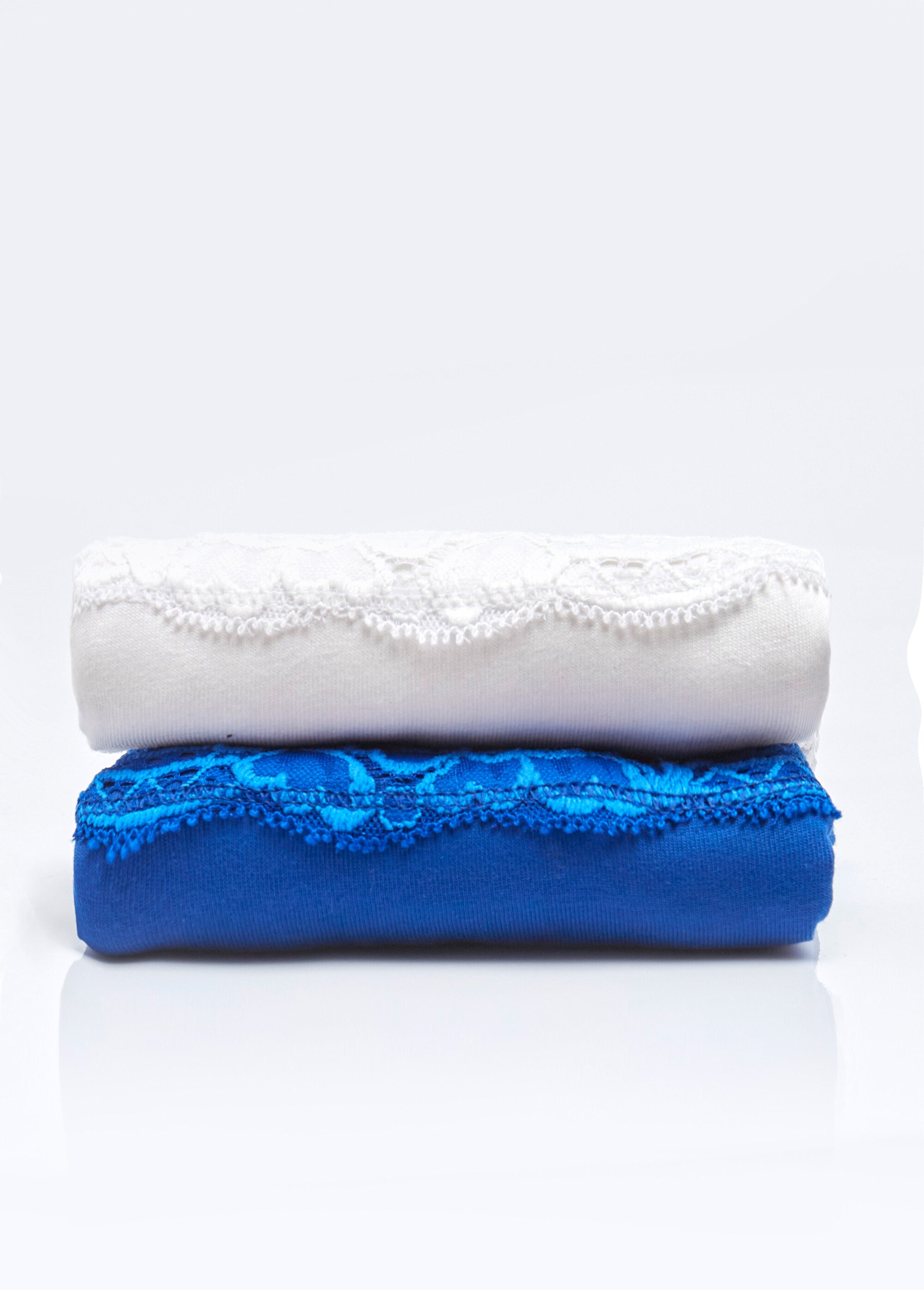 Culotte taille haute coton stretch dentelle - lot de 2 Femme Bleu DALIANE LO1