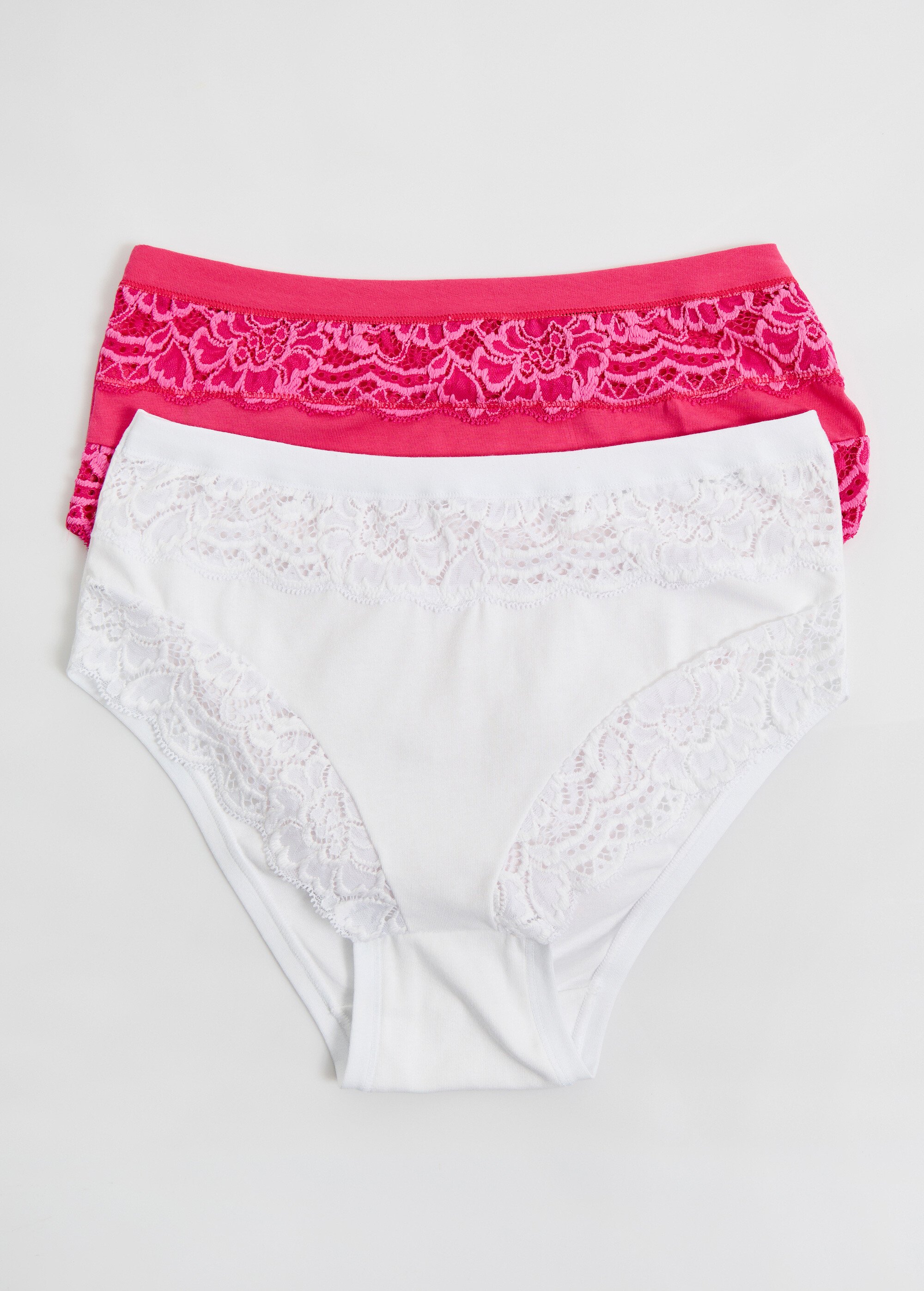 Culotte taille haute coton stretch dentelle - lot de 2 Femme Rose DALIANE AP1