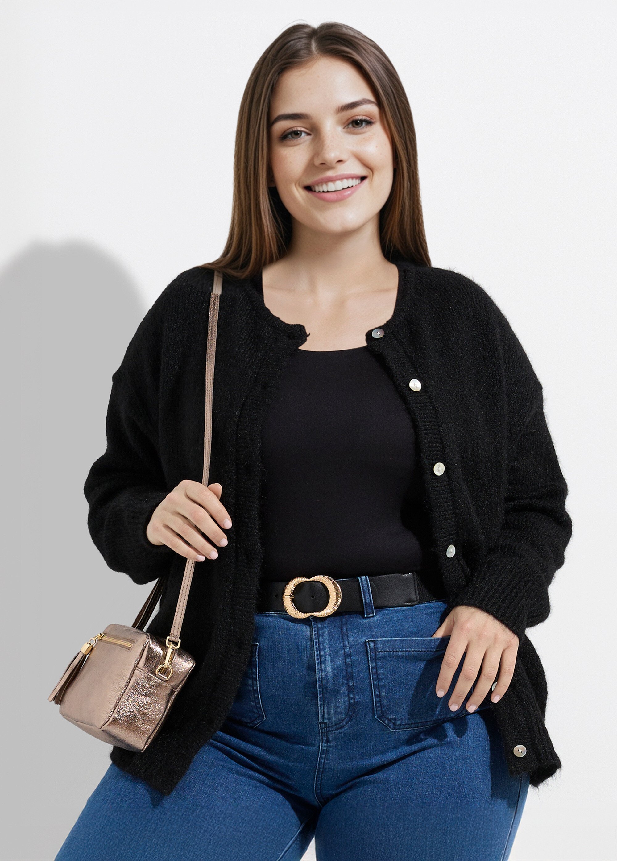 Gilet chaud col rond, maille avec laine