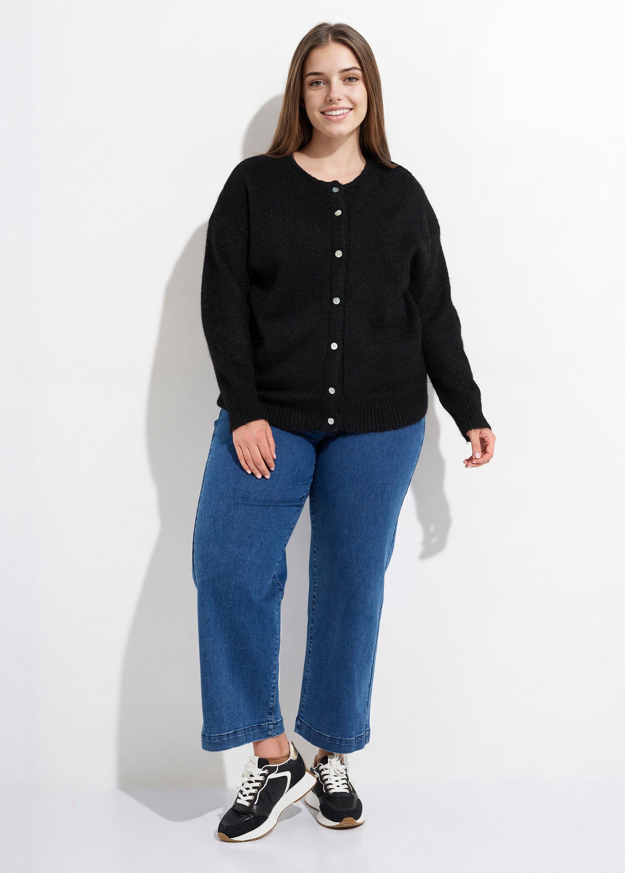 Gilet chaud col rond, maille avec laine Femme Grande Taille Noir MA-68389-5 SF1