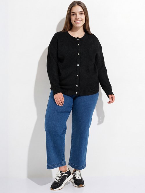 Gilet chaud col rond, maille avec laine Femme Grande Taille Noir MA-68389-5 SF1