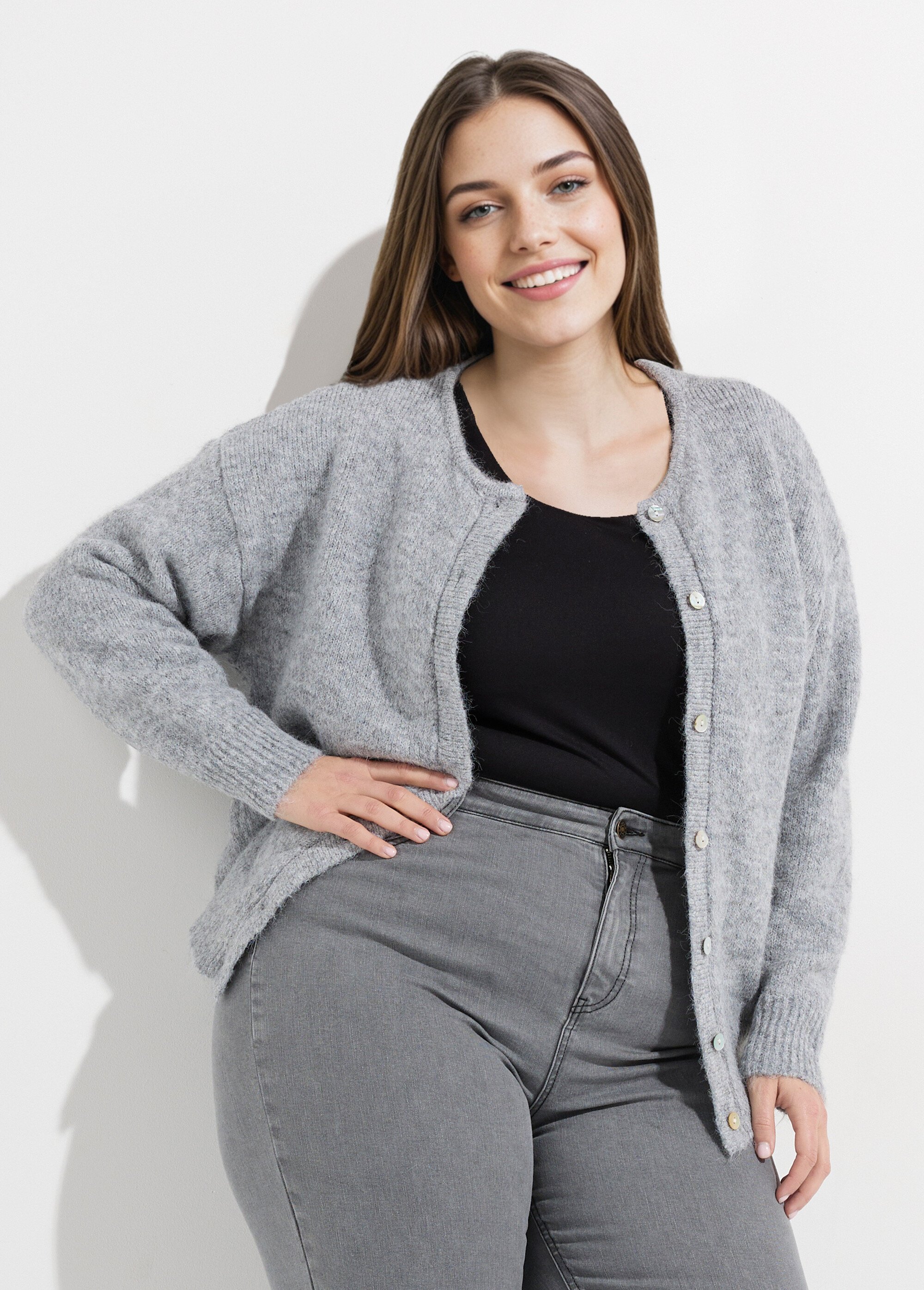 Gilet chaud col rond, maille avec laine