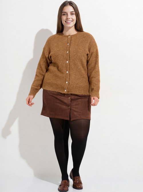 Gilet chaud col rond, maille avec laine Femme Grande Taille Marron MA-68389-5 SF1