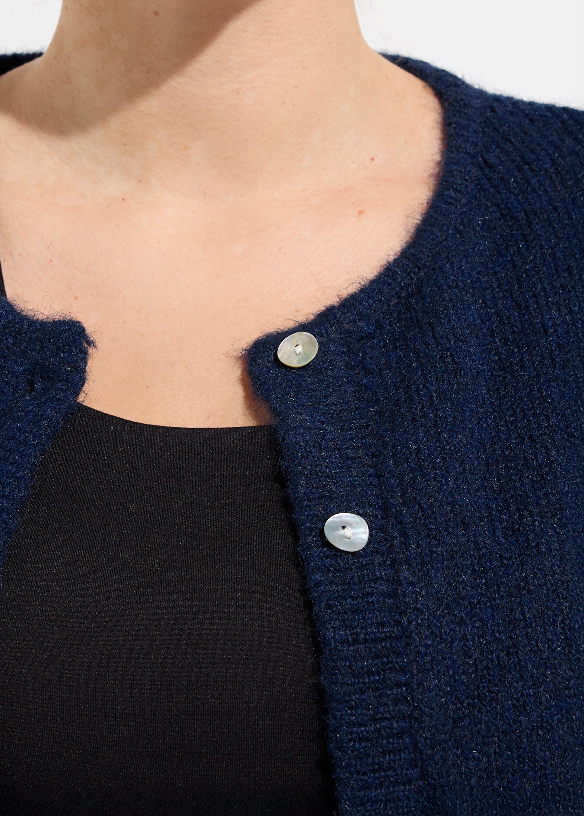 Gilet chaud col rond, maille avec laine Femme Grande Taille Bleu MA-68389-5 DE1