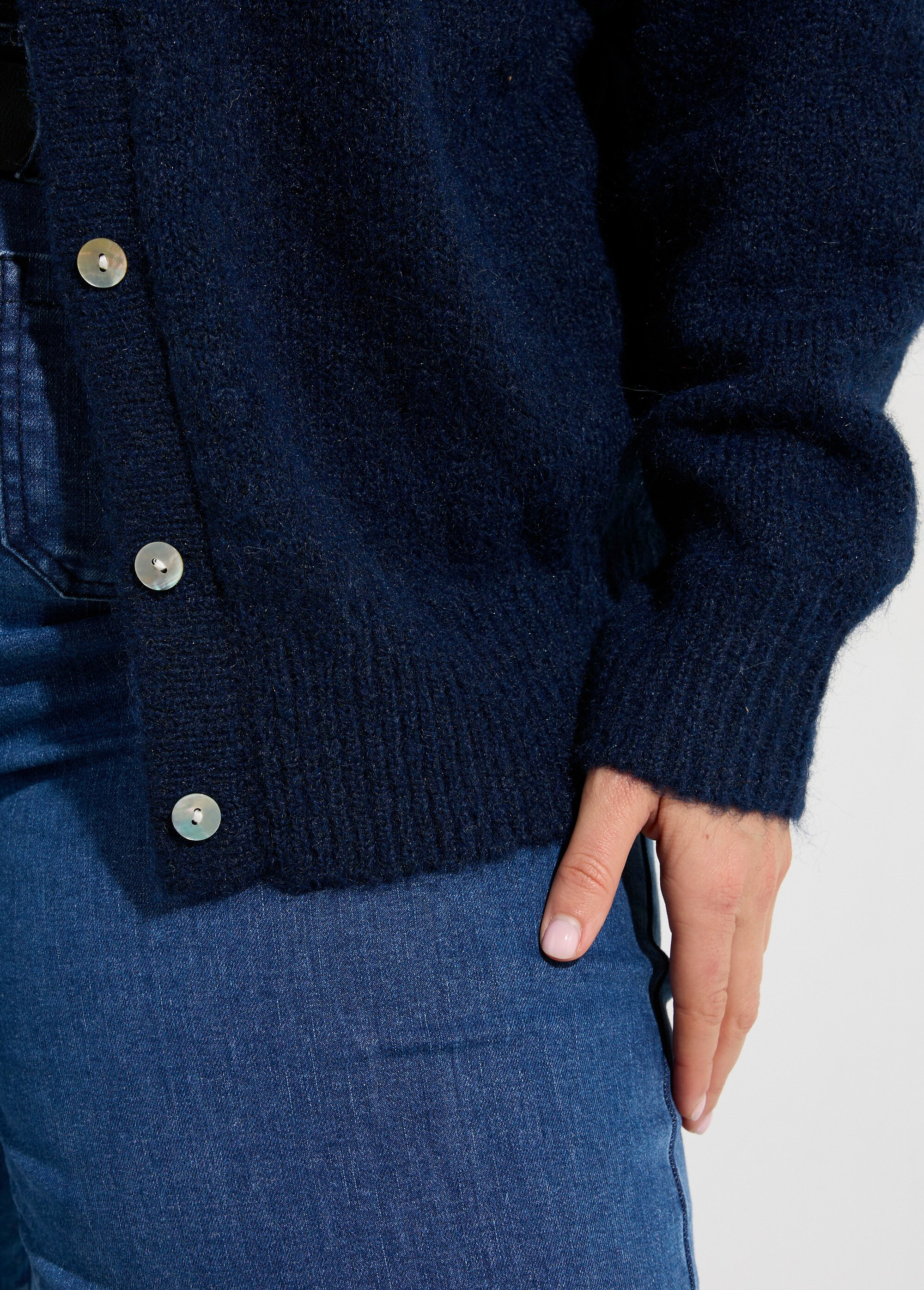 Gilet chaud col rond, maille avec laine Femme Grande Taille Bleu MA-68389-5 DE2