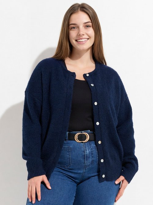 Gilet chaud col rond, maille avec laine Femme Grande Taille Bleu MA-68389-5 FA1