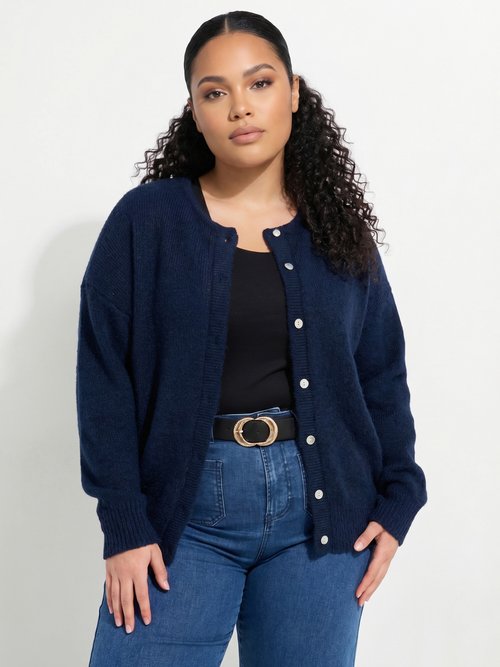 Gilet chaud col rond, maille avec laine Femme Grande Taille Bleu MA-68389-5 FA1