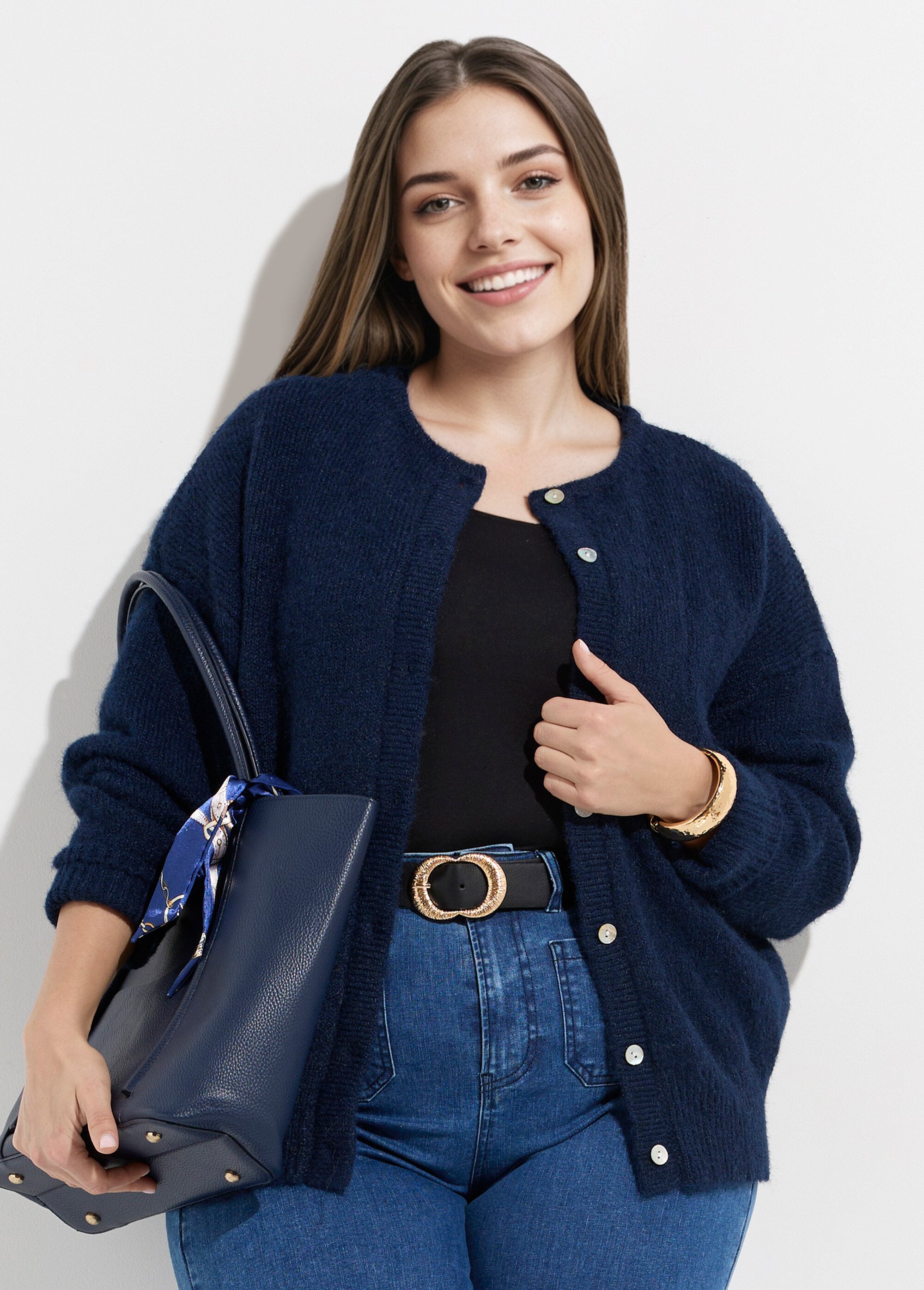 Gilet chaud col rond, maille avec laine