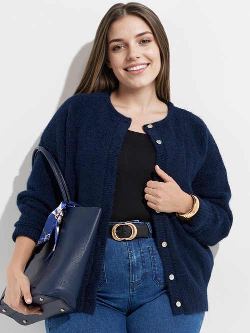 Gilet chaud col rond, maille avec laine Femme Grande Taille Bleu MA-68389-5 MV1