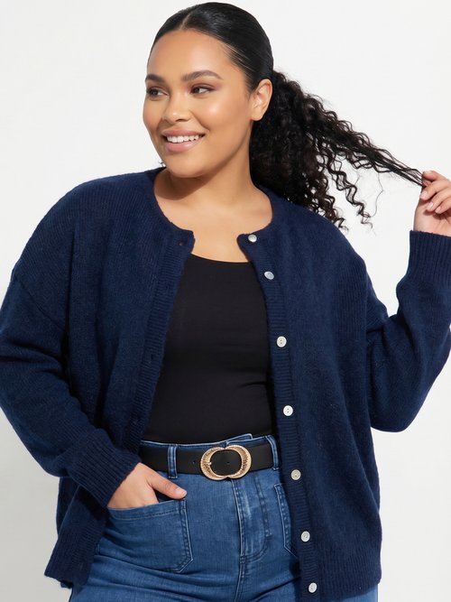 Gilet chaud col rond, maille avec laine Femme Grande Taille Bleu MA-68389-5 MV1