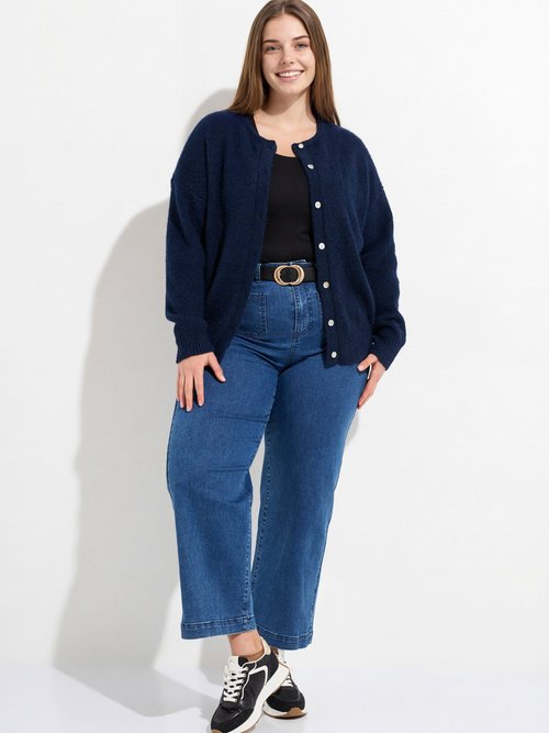 Gilet chaud col rond, maille avec laine Femme Grande Taille Bleu MA-68389-5 SF1