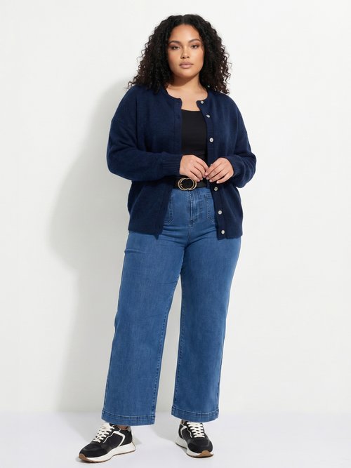 Gilet chaud col rond, maille avec laine Femme Grande Taille Bleu MA-68389-5 SI1