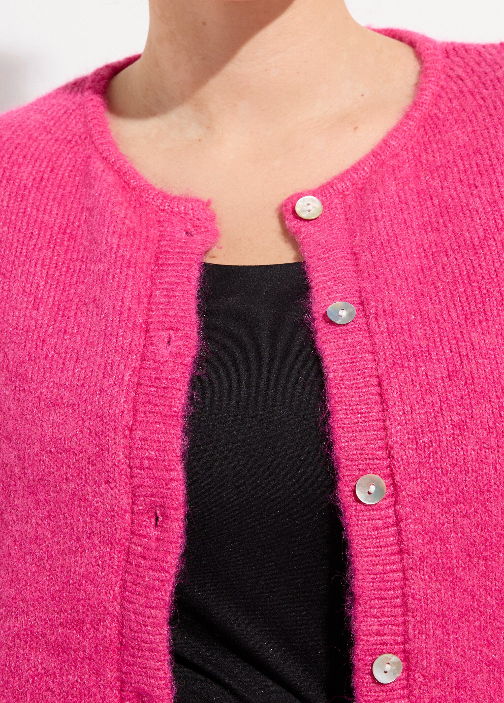 Gilet chaud col rond, maille avec laine Femme Grande Taille Rose MA-68389-5 DE1