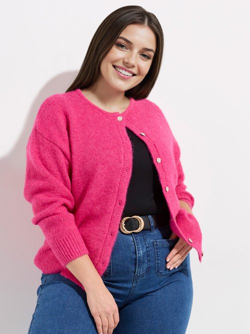 Gilet chaud col rond, maille avec laine Femme Grande Taille Rose MA-68389-5 MV1