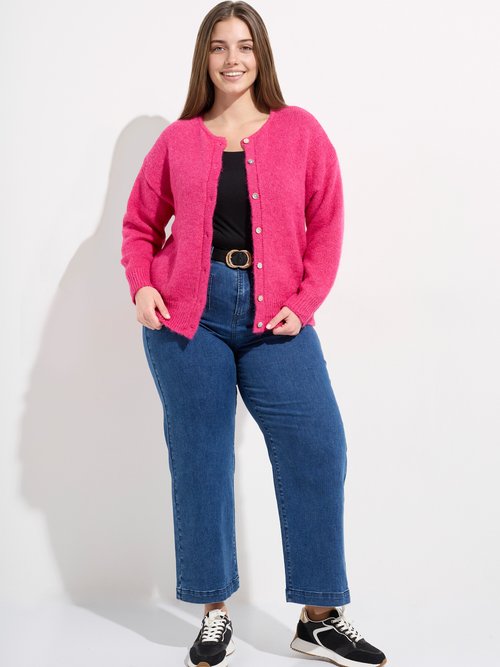 Gilet chaud col rond, maille avec laine Femme Grande Taille Rose MA-68389-5 SF1