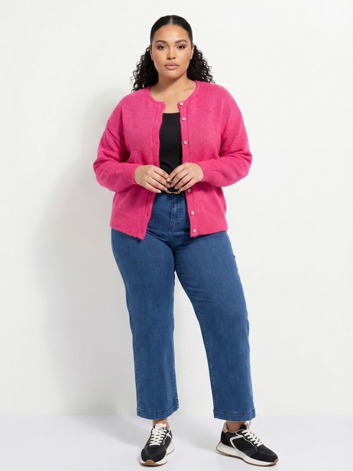 Gilet chaud col rond, maille avec laine Femme Grande Taille Rose MA-68389-5 SI1