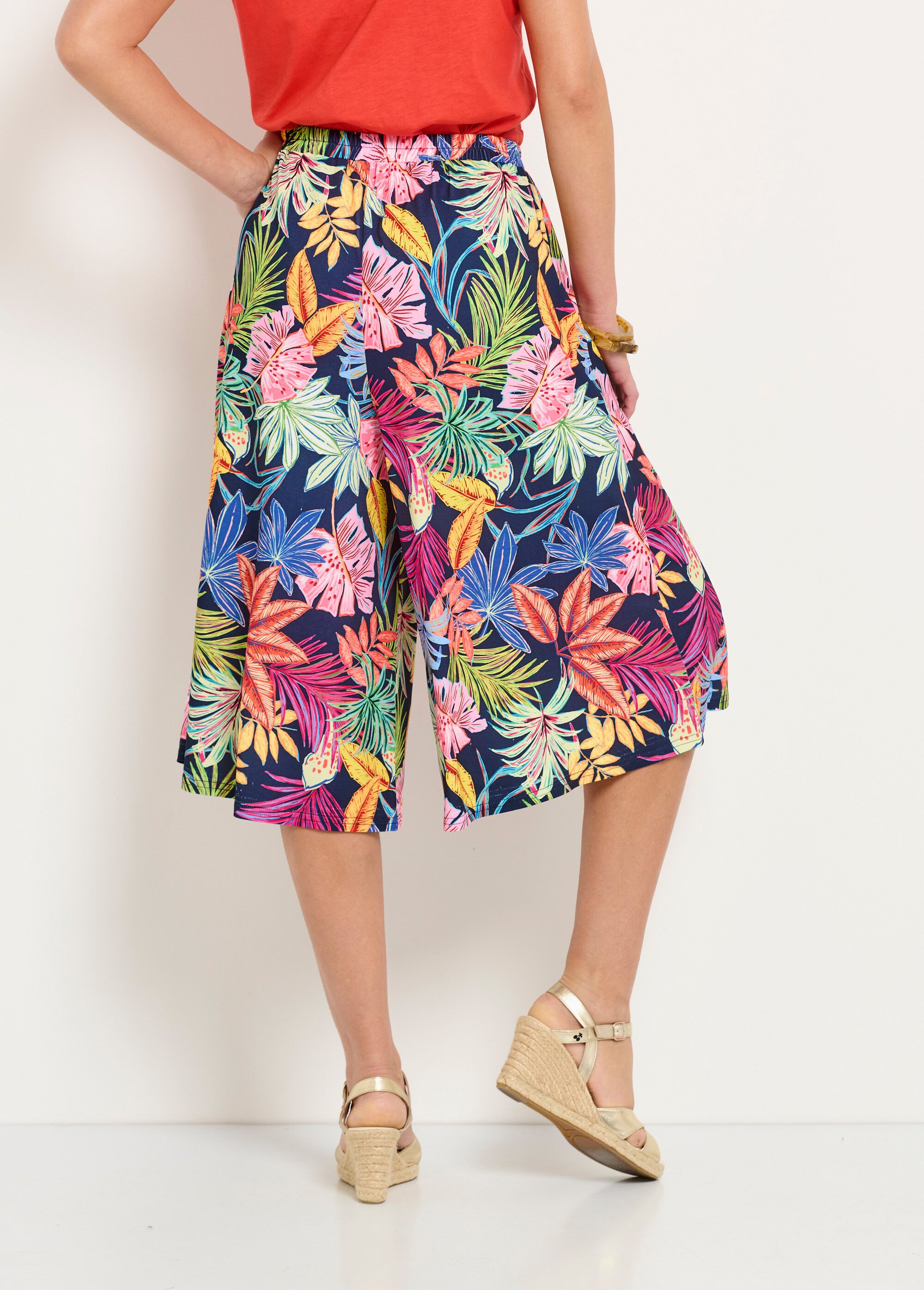 Jupe-culotte taille élastiquée imprimé feuilles