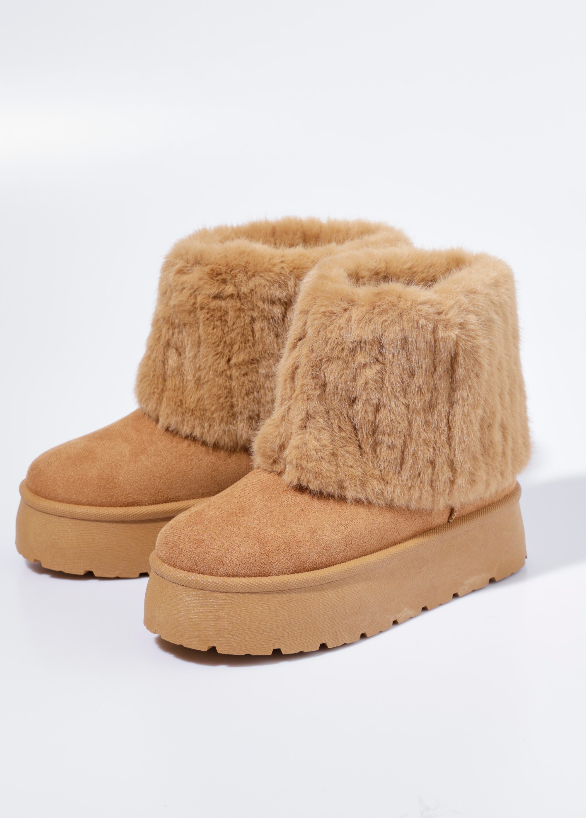 Boots compensées fausse fourrure Femme Beige LBSDYX9067 DE1