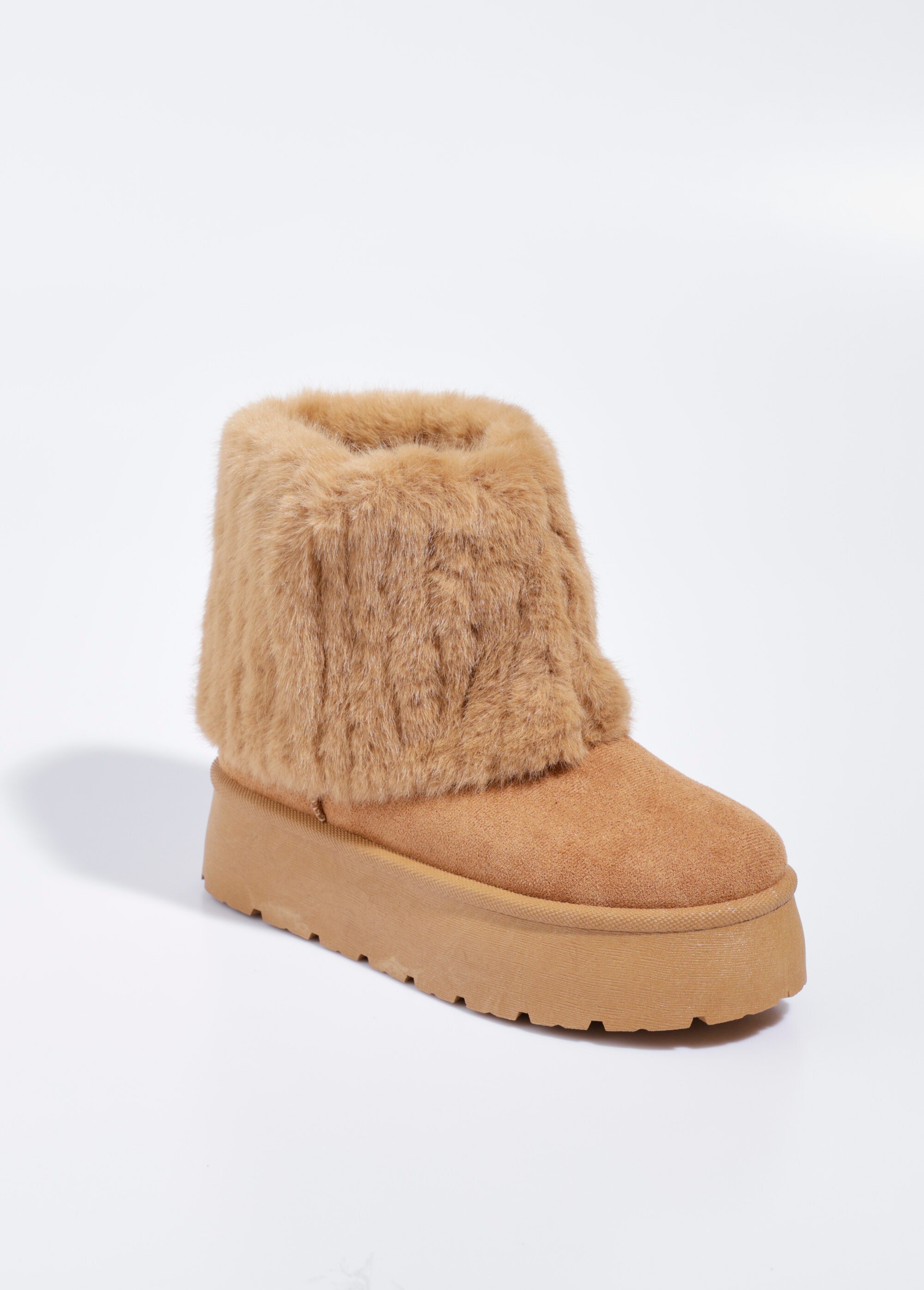 Boots compensées fausse fourrure Femme Beige LBSDYX9067 FA1