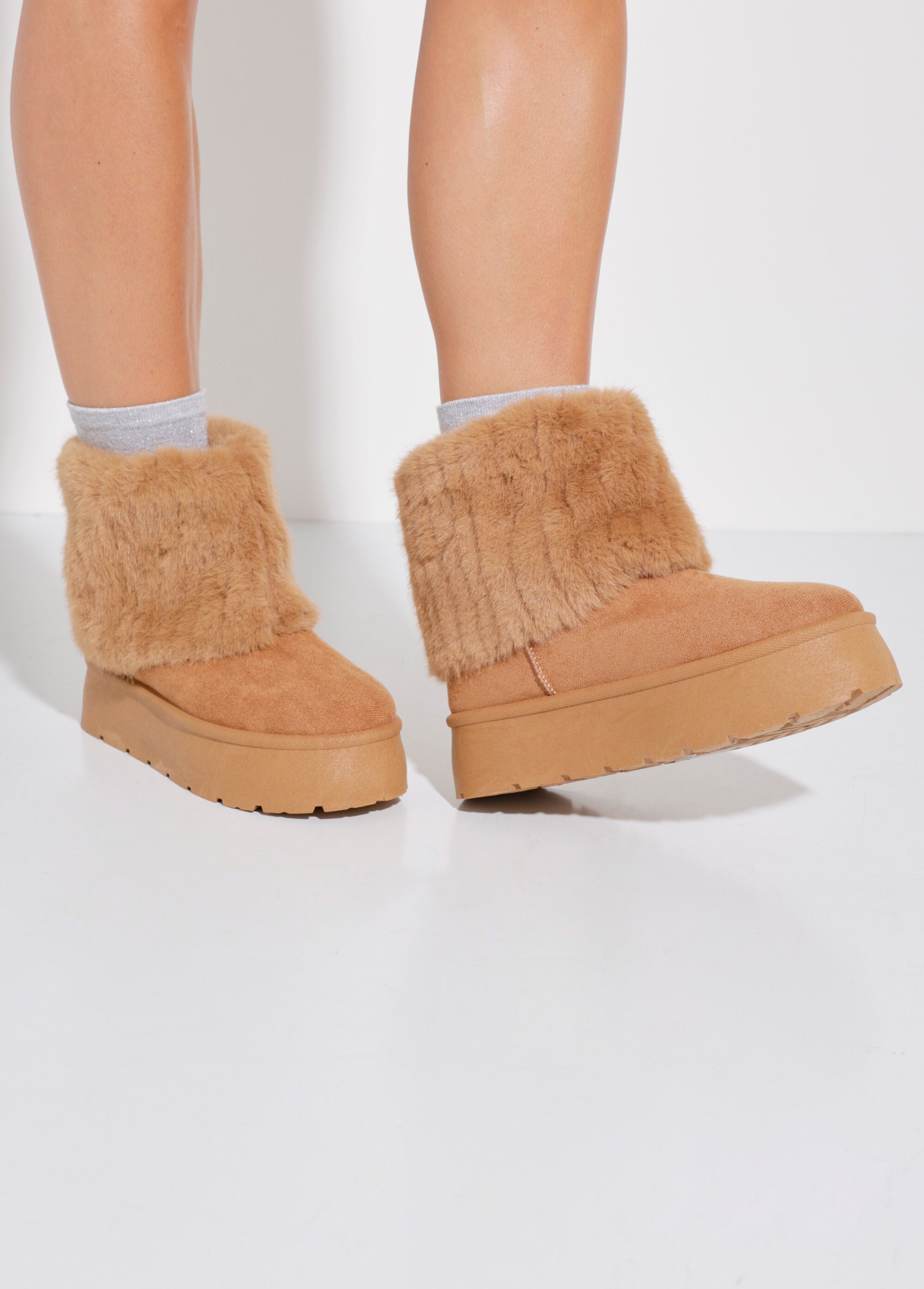 Boots compensées fausse fourrure Femme Beige LBSDYX9067 SF1
