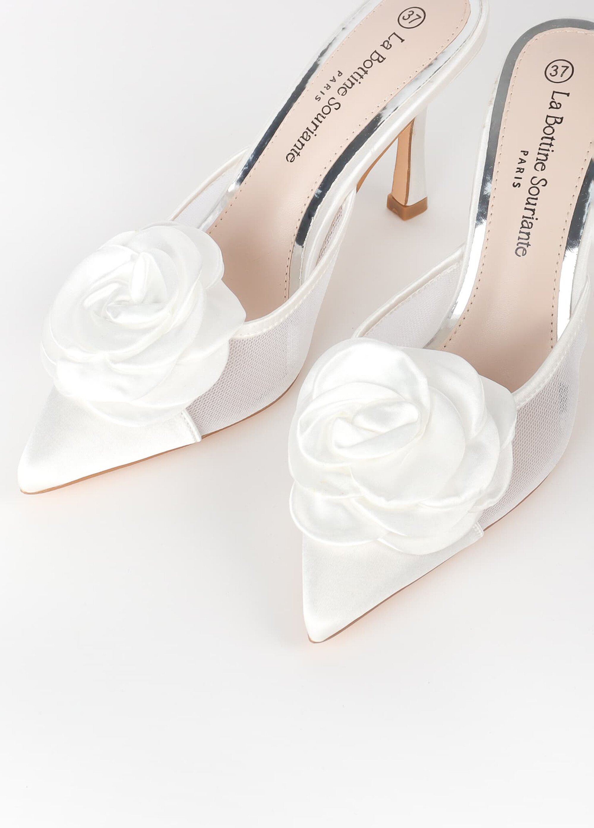 Mules chic fleur tissu Femme Blanc LBSBLJY9125 OV1