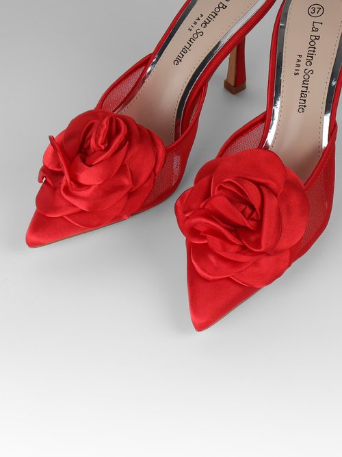 Mules chic fleur tissu Femme Rouge LBSBLJY9125 OV1