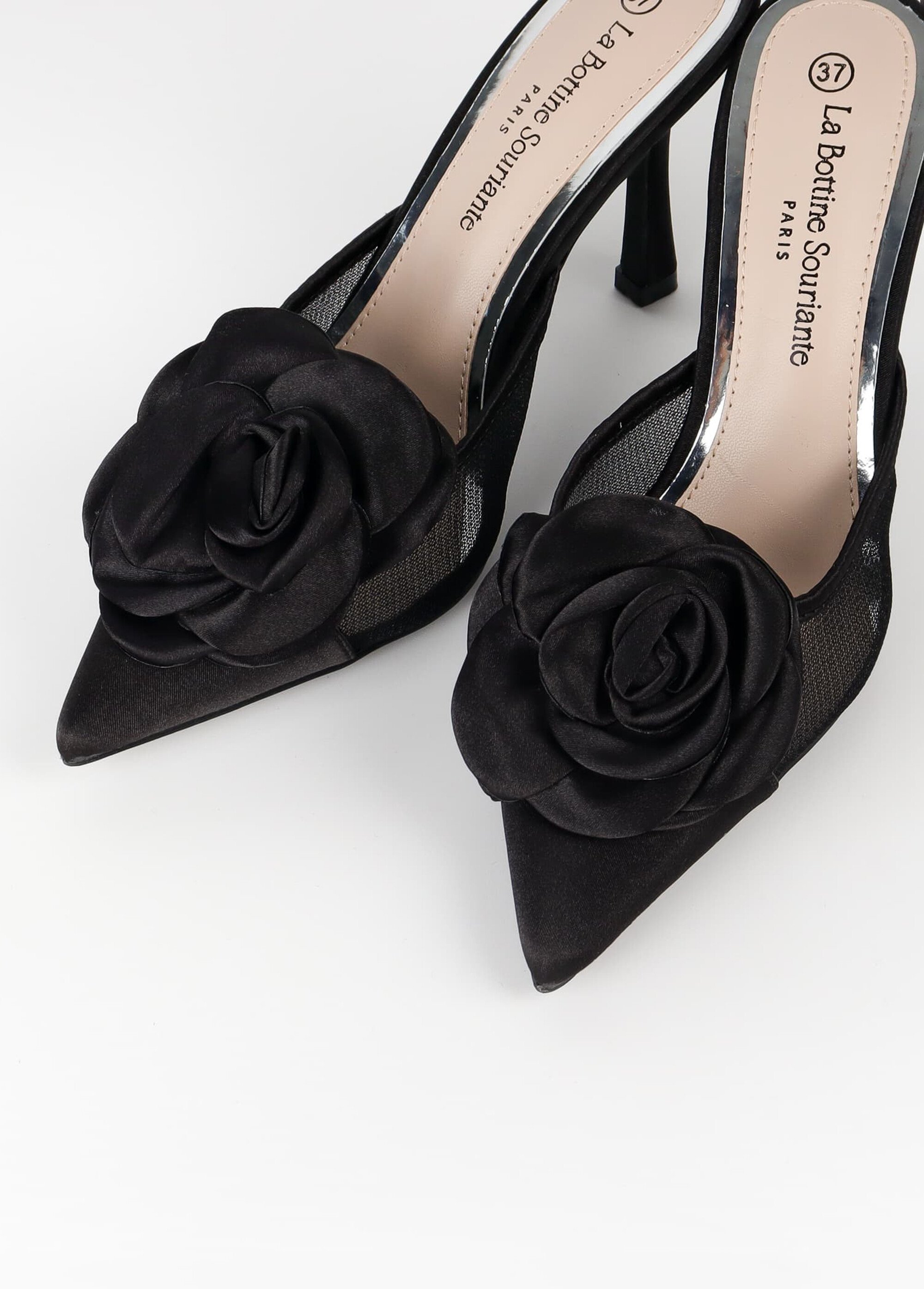 Mules chic fleur tissu Femme Noir LBSBLJY9125 OV1