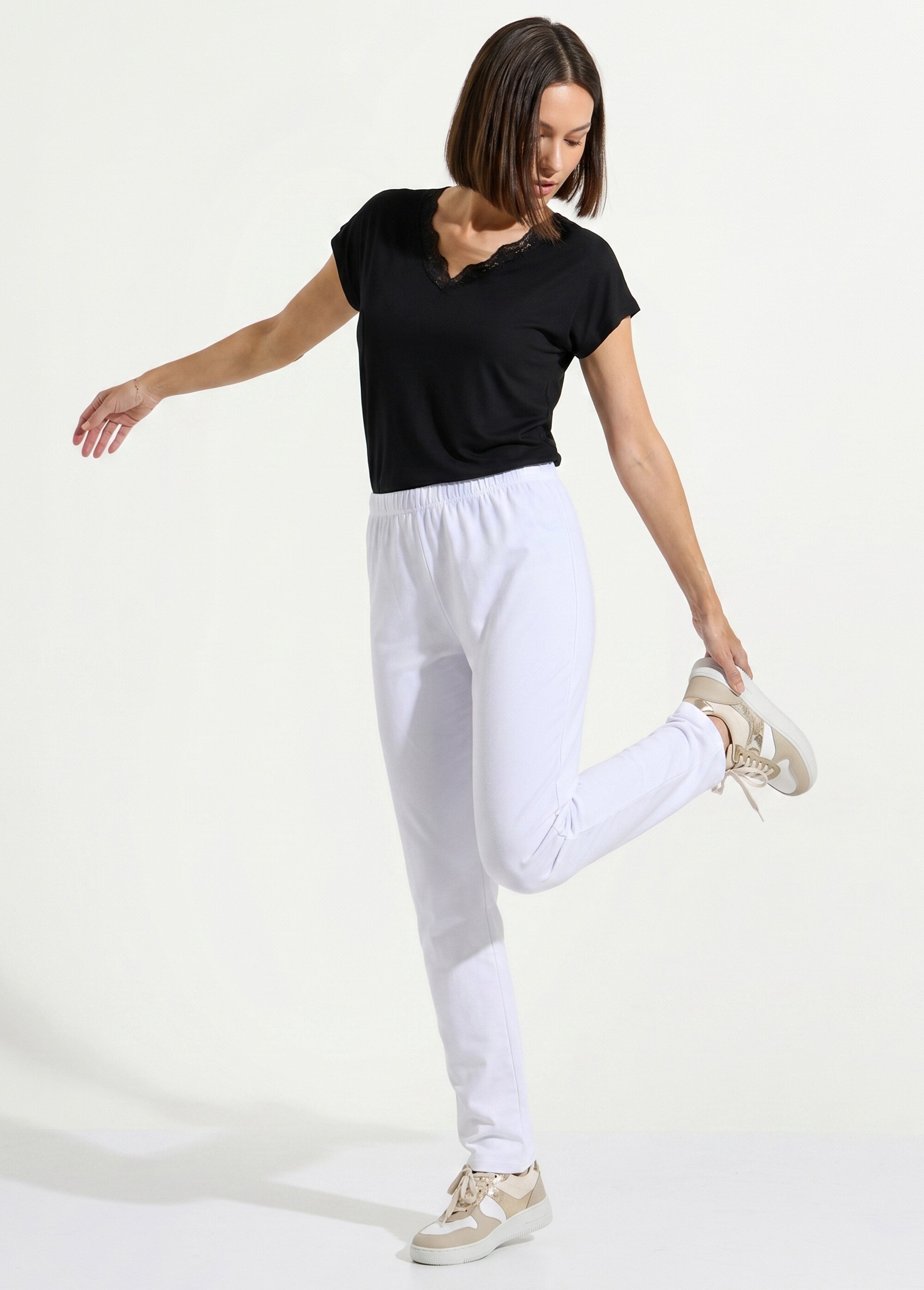 Legging taille élastiquée jersey coton Femme Blanc NOGENT MV1
