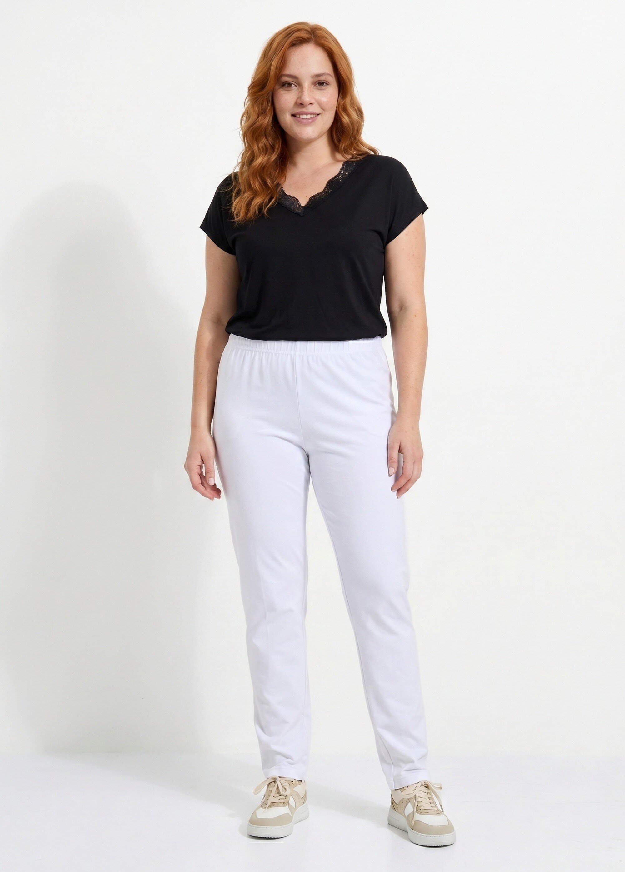 Legging taille élastiquée jersey coton Femme Grande Taille Blanc NOGENT SI1