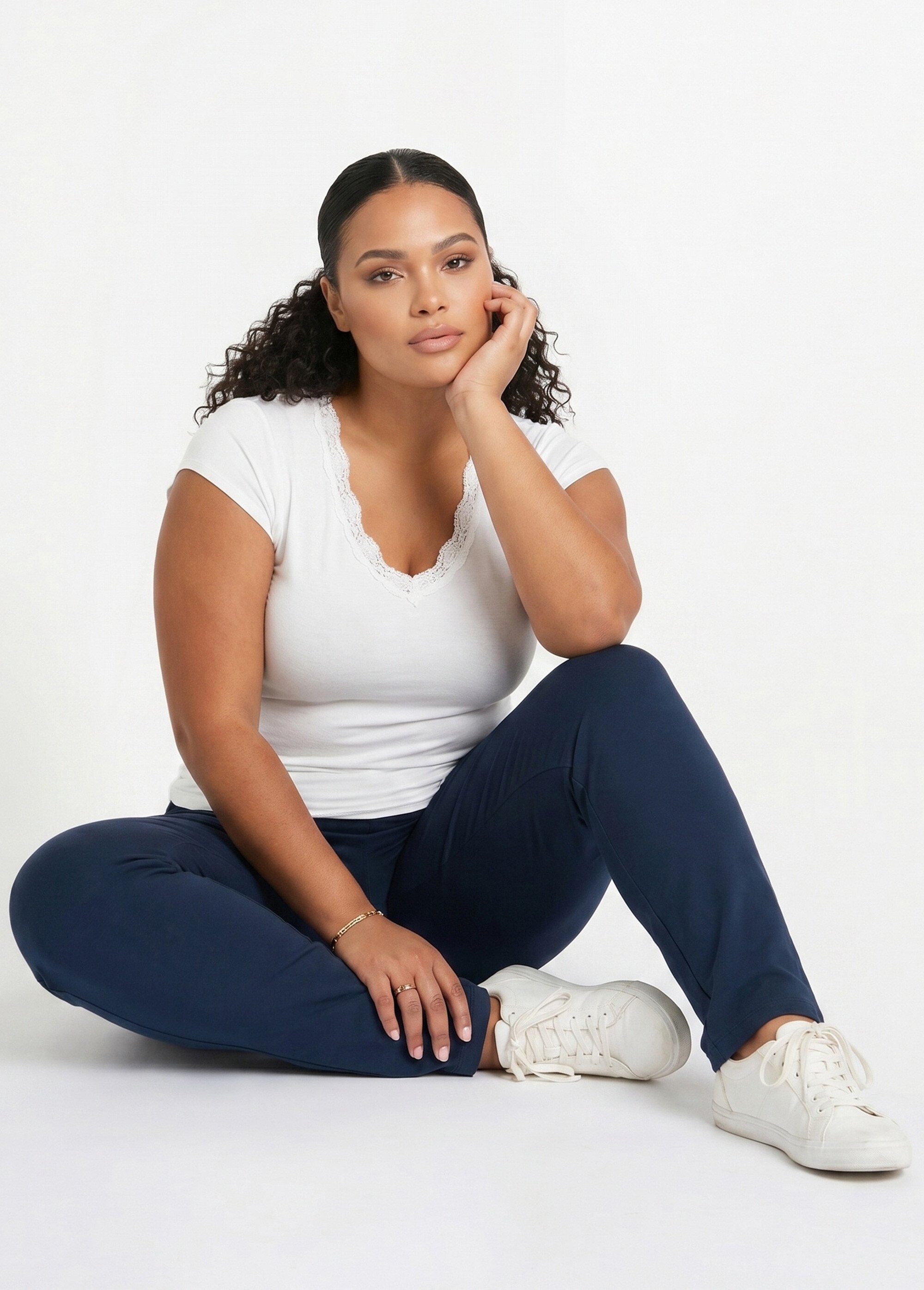 Legging taille élastiquée jersey coton Femme Grande Taille Bleu NOGENT MV1