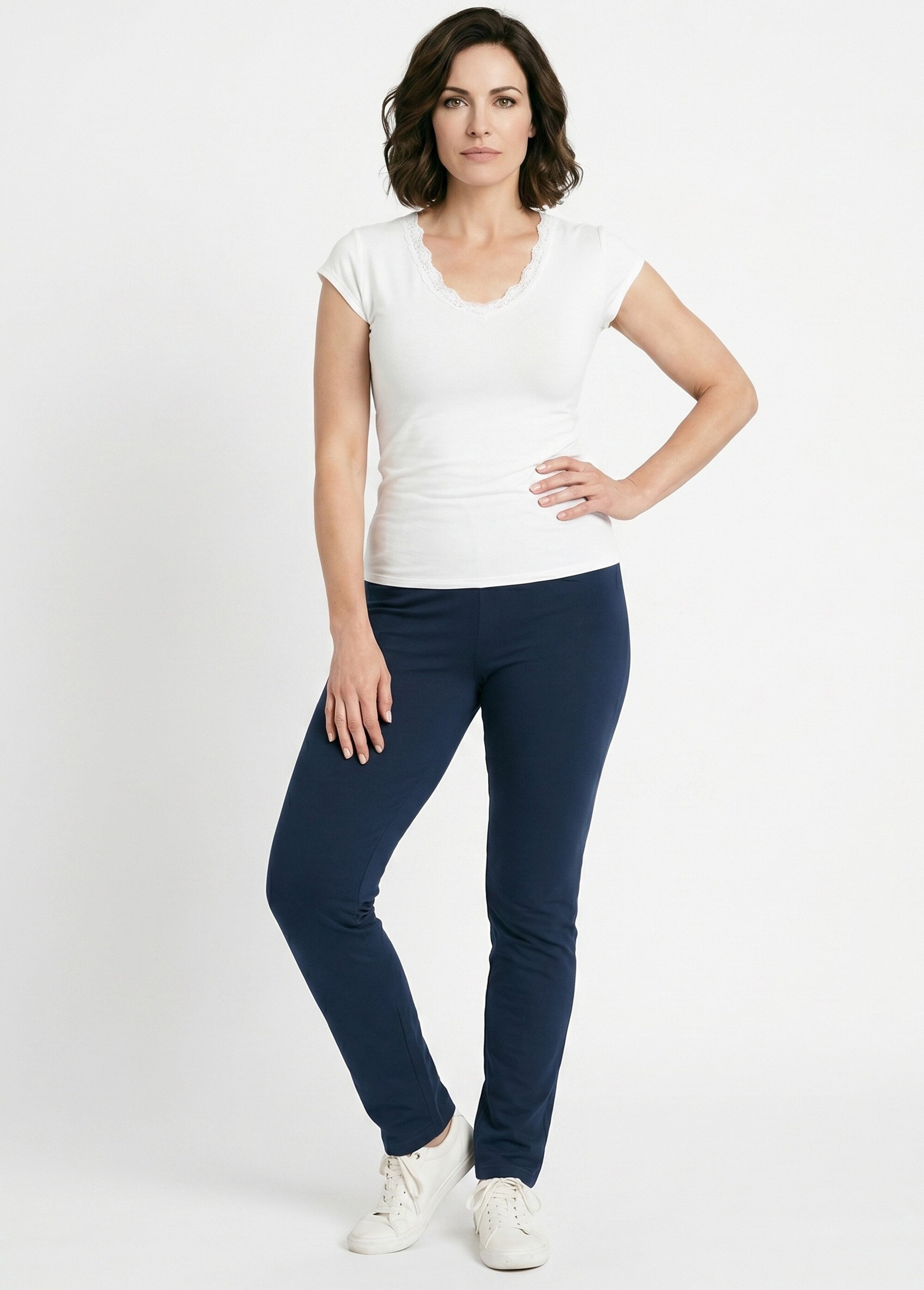 Legging taille élastiquée jersey coton Femme Bleu NOGENT MV1