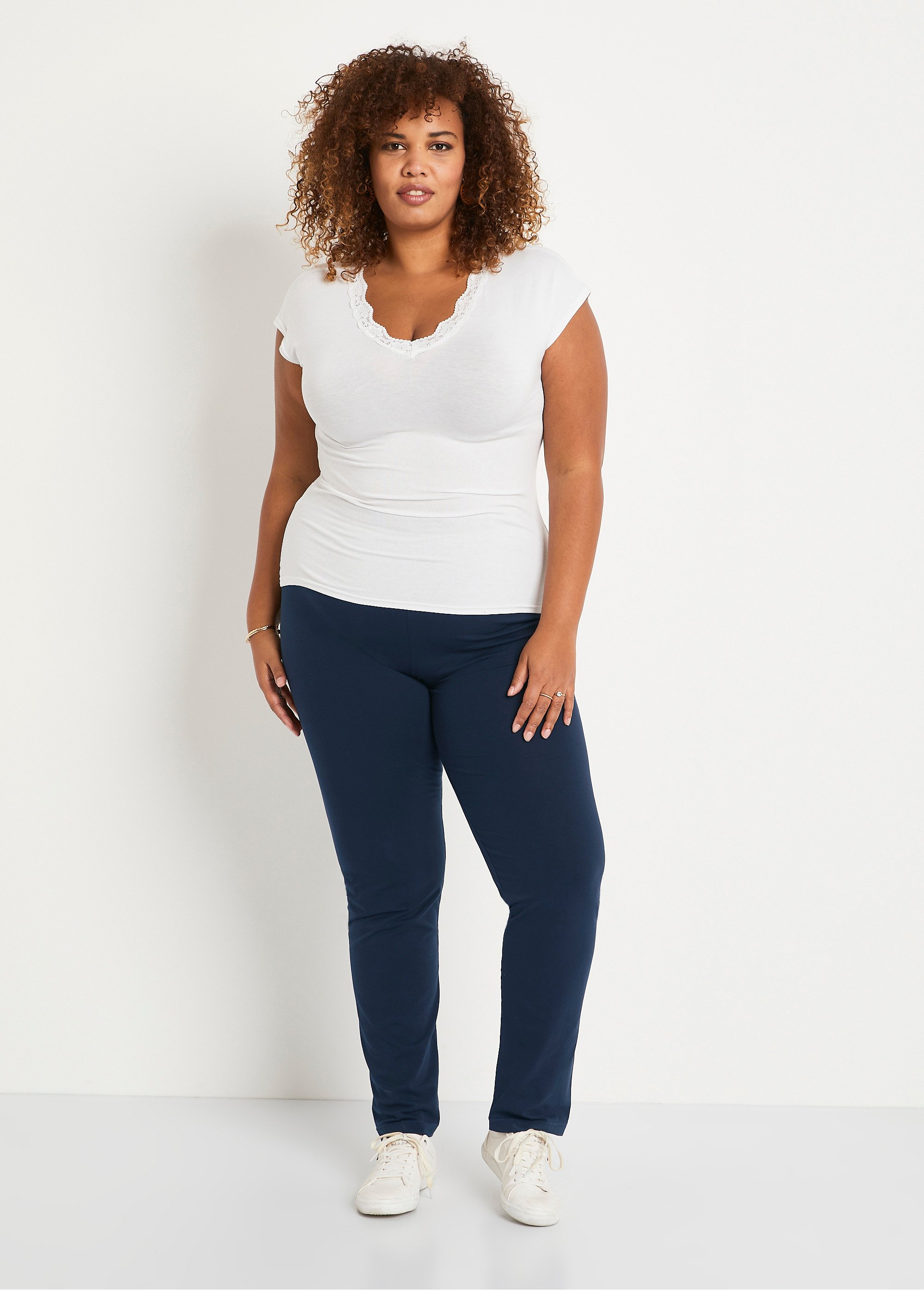 Legging taille élastiquée jersey coton Femme Grande Taille Bleu NOGENT SF1